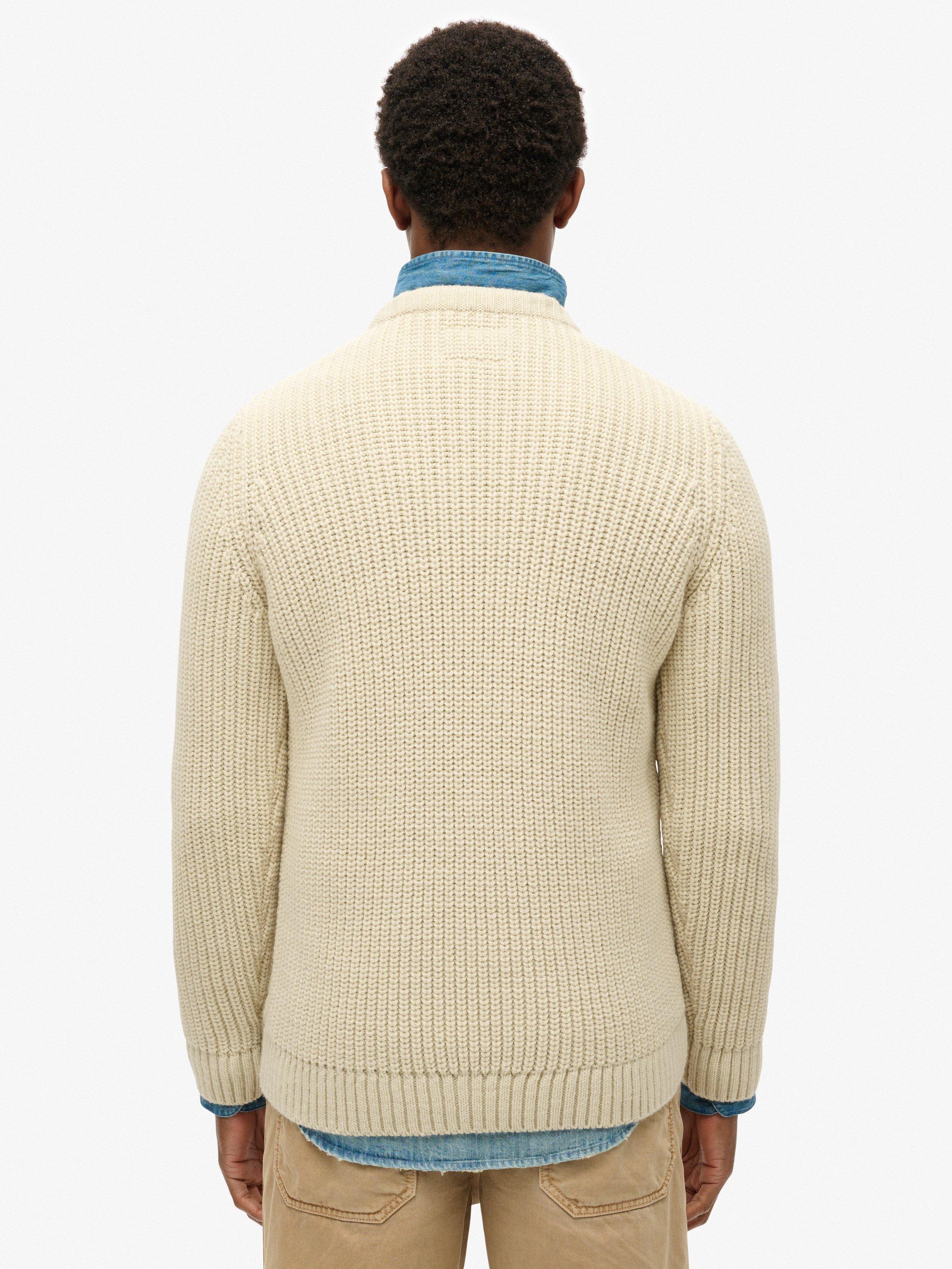 Product image 2 of 5, which shows Superdry Jacob Cable Knit Jumper, Ecru, XXL