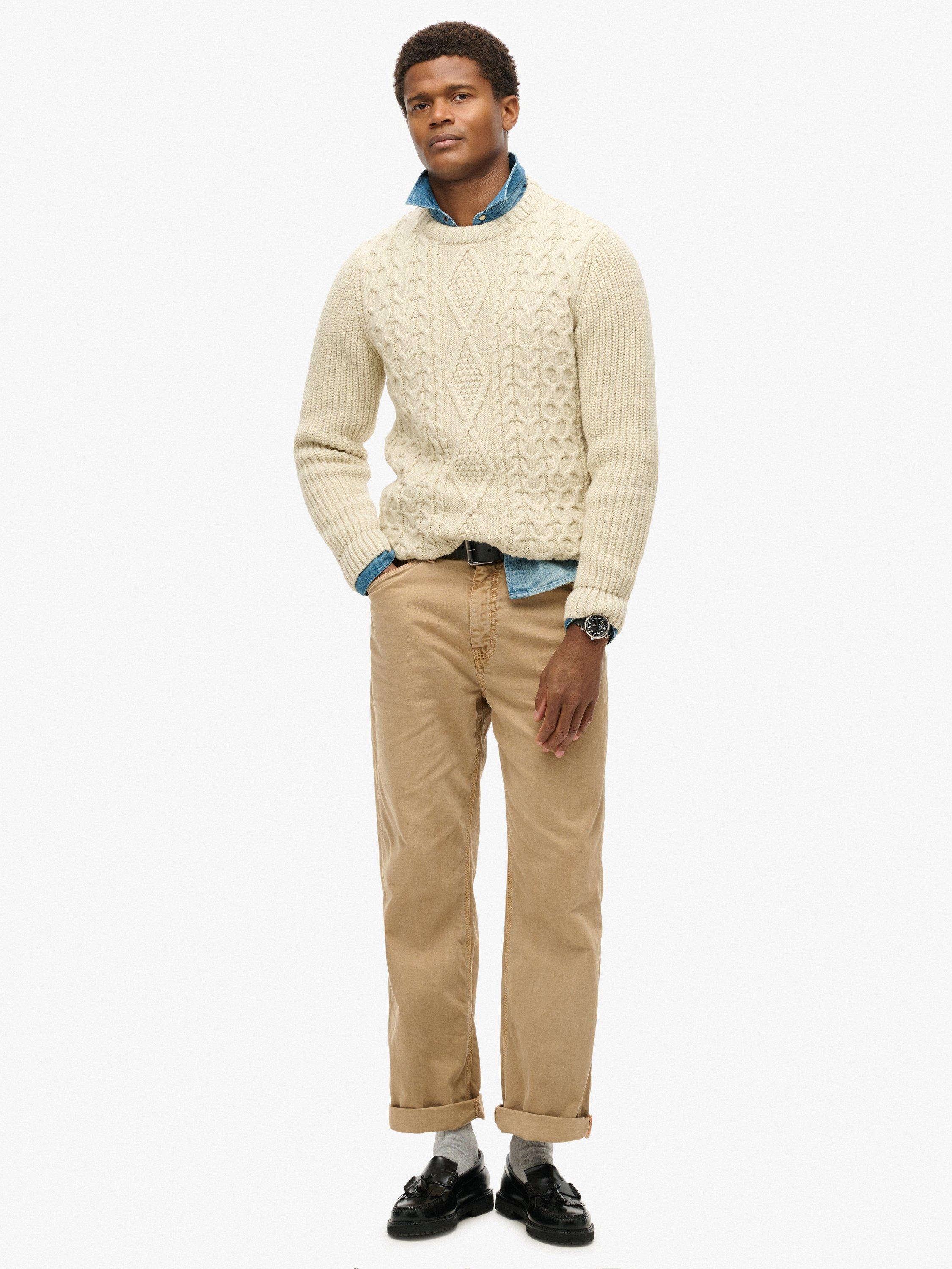 Product image 3 of 5, which shows Superdry Jacob Cable Knit Jumper, Ecru, XXL
