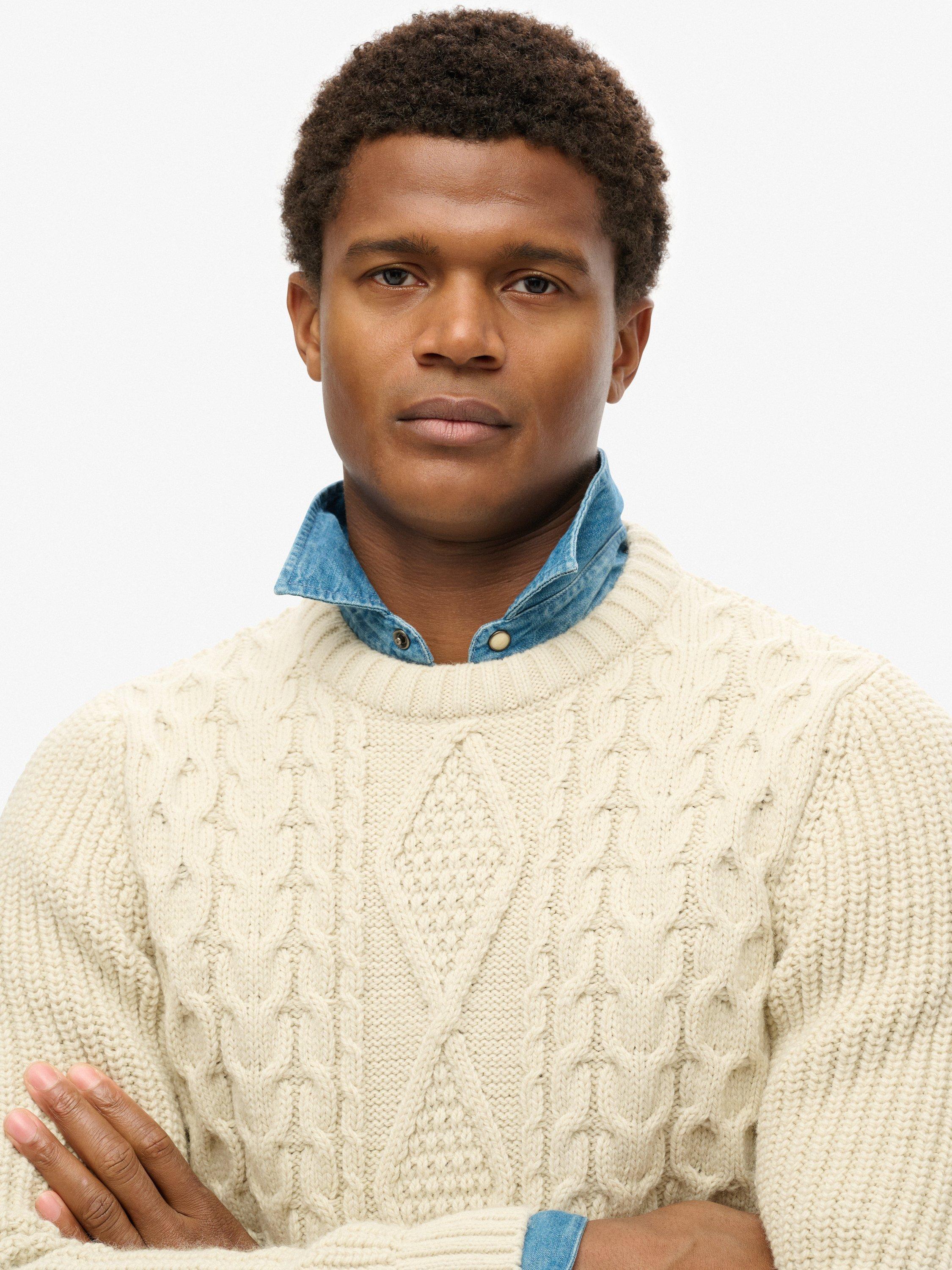 Product image 4 of 5, which shows Superdry Jacob Cable Knit Jumper, Ecru, XXL