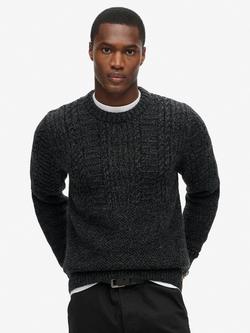 Superdry Crew Neck Textured Jumper, Charcoal Black Twist