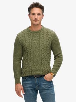 Superdry Jacob Cable Knit Jumper, Moss Green, Moss Green