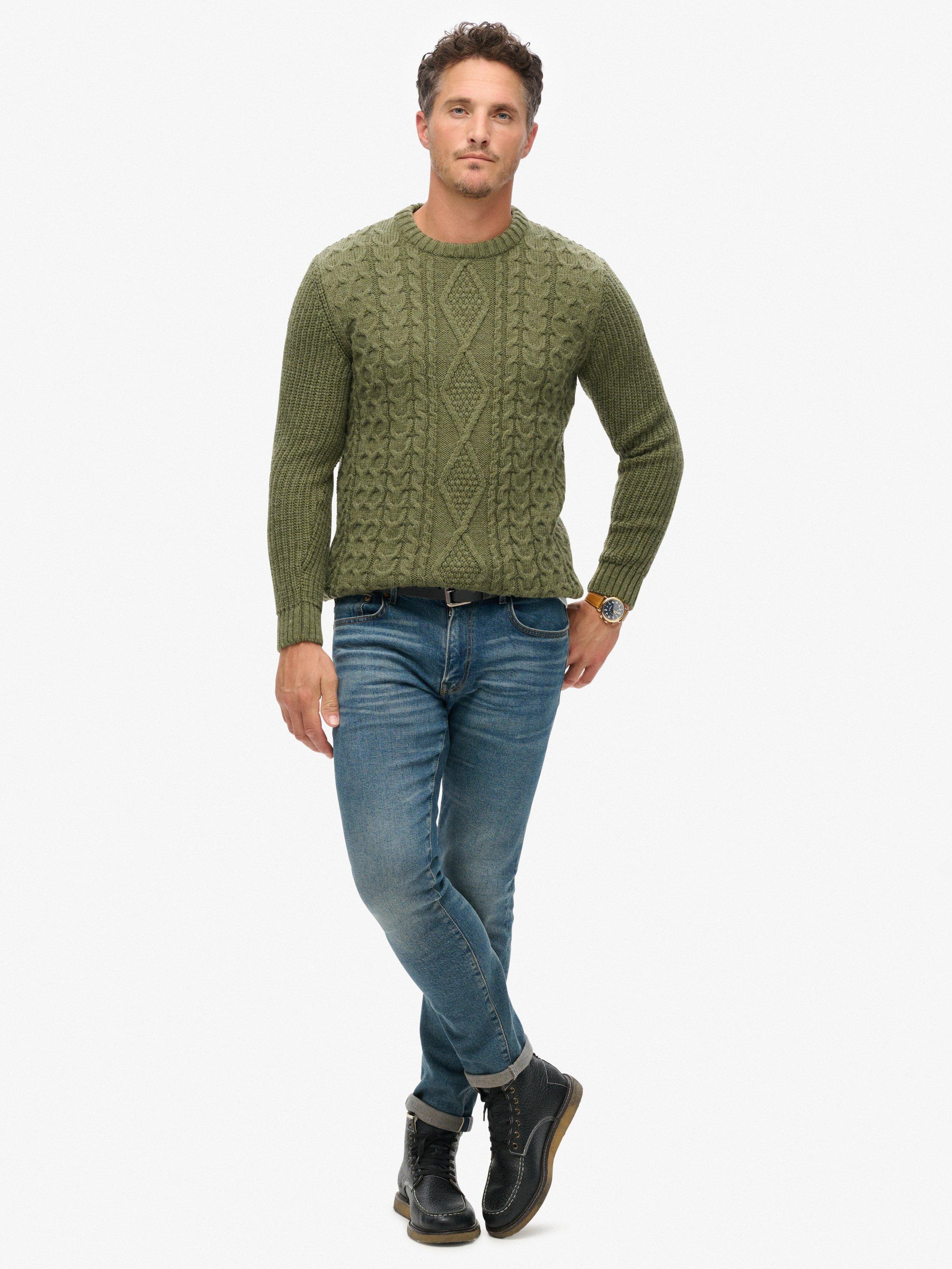 Product image 3 of 6, which shows Superdry Jacob Cable Knit Jumper, Moss Green, XXXL