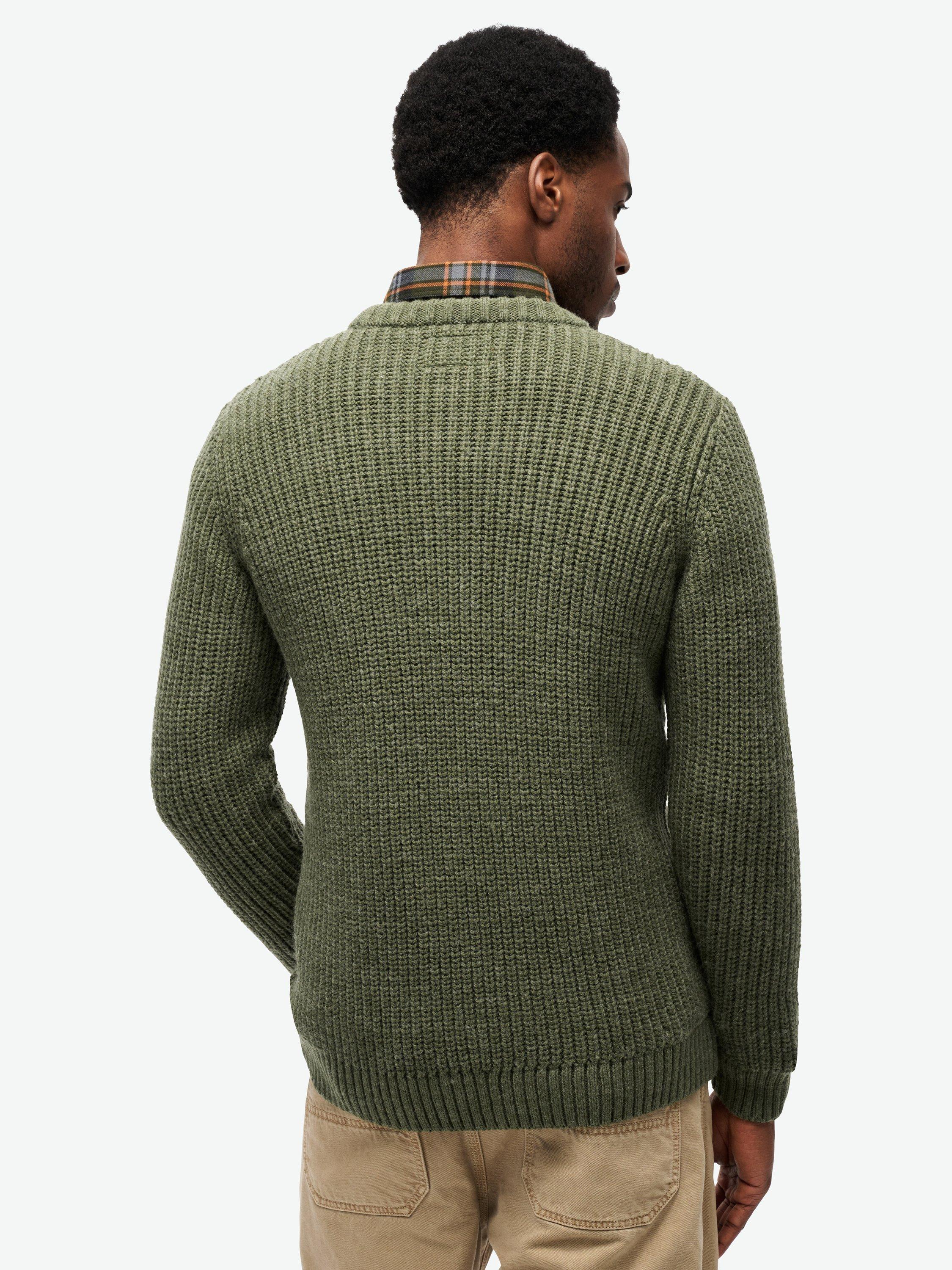 Product image 4 of 6, which shows Superdry Jacob Cable Knit Jumper, Moss Green, XXXL
