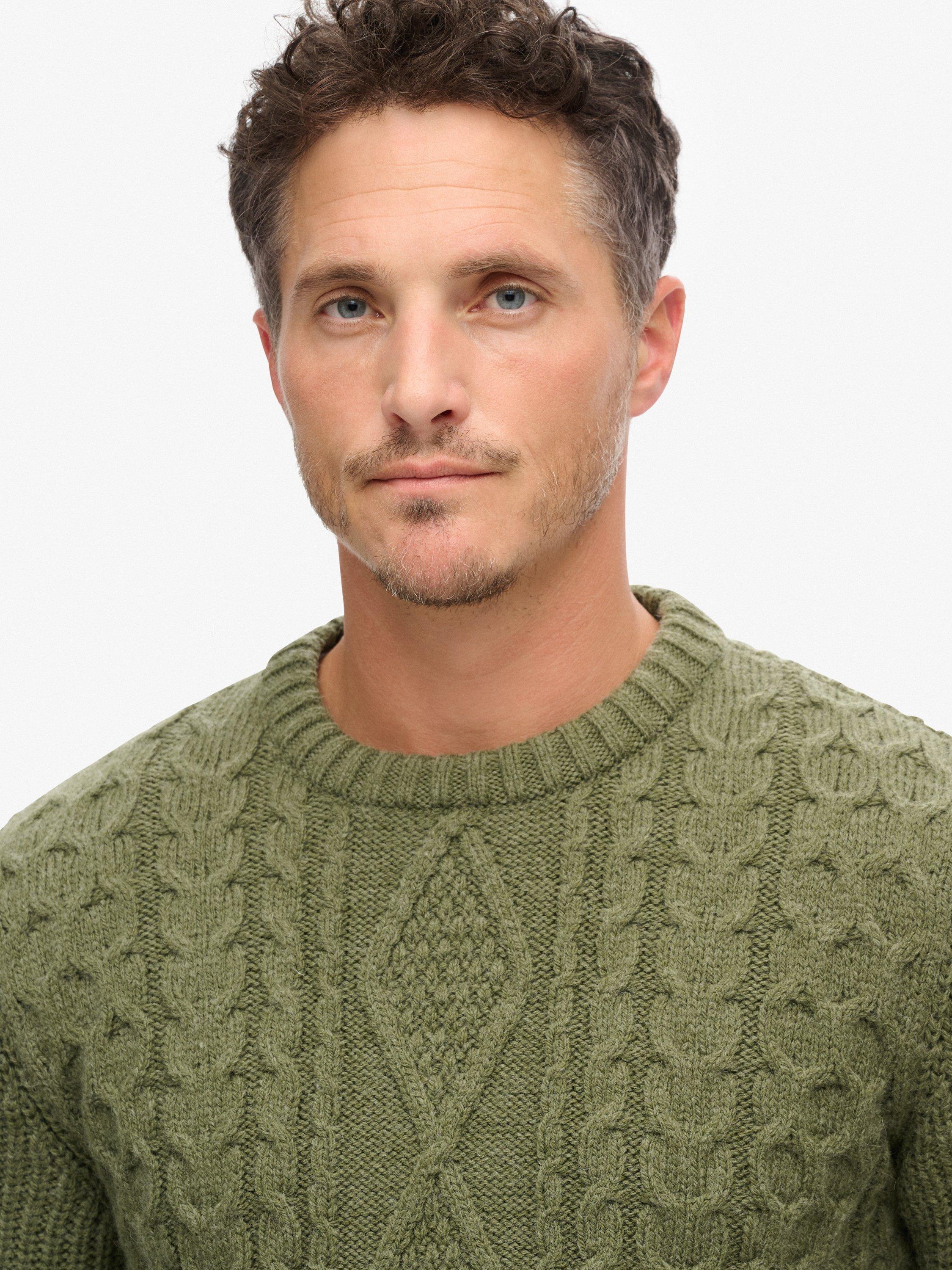 Product image 5 of 6, which shows Superdry Jacob Cable Knit Jumper, Moss Green, XXXL
