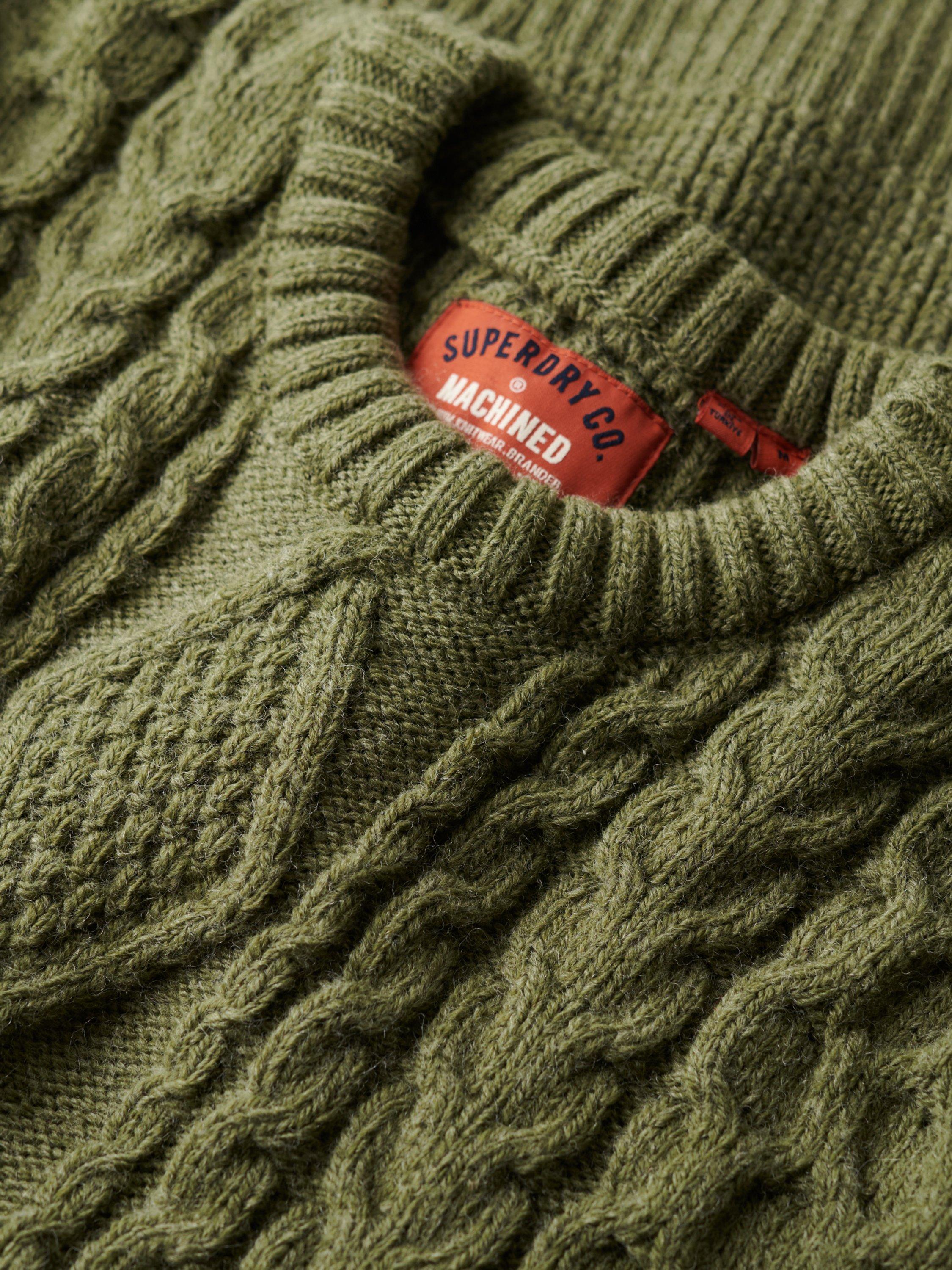 Product image 6 of 6, which shows Superdry Jacob Cable Knit Jumper, Moss Green, XXXL