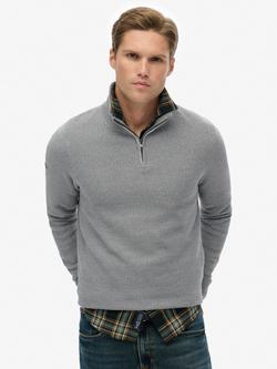Superdry Cotton Texture Half Zip Jumper, Light Grey