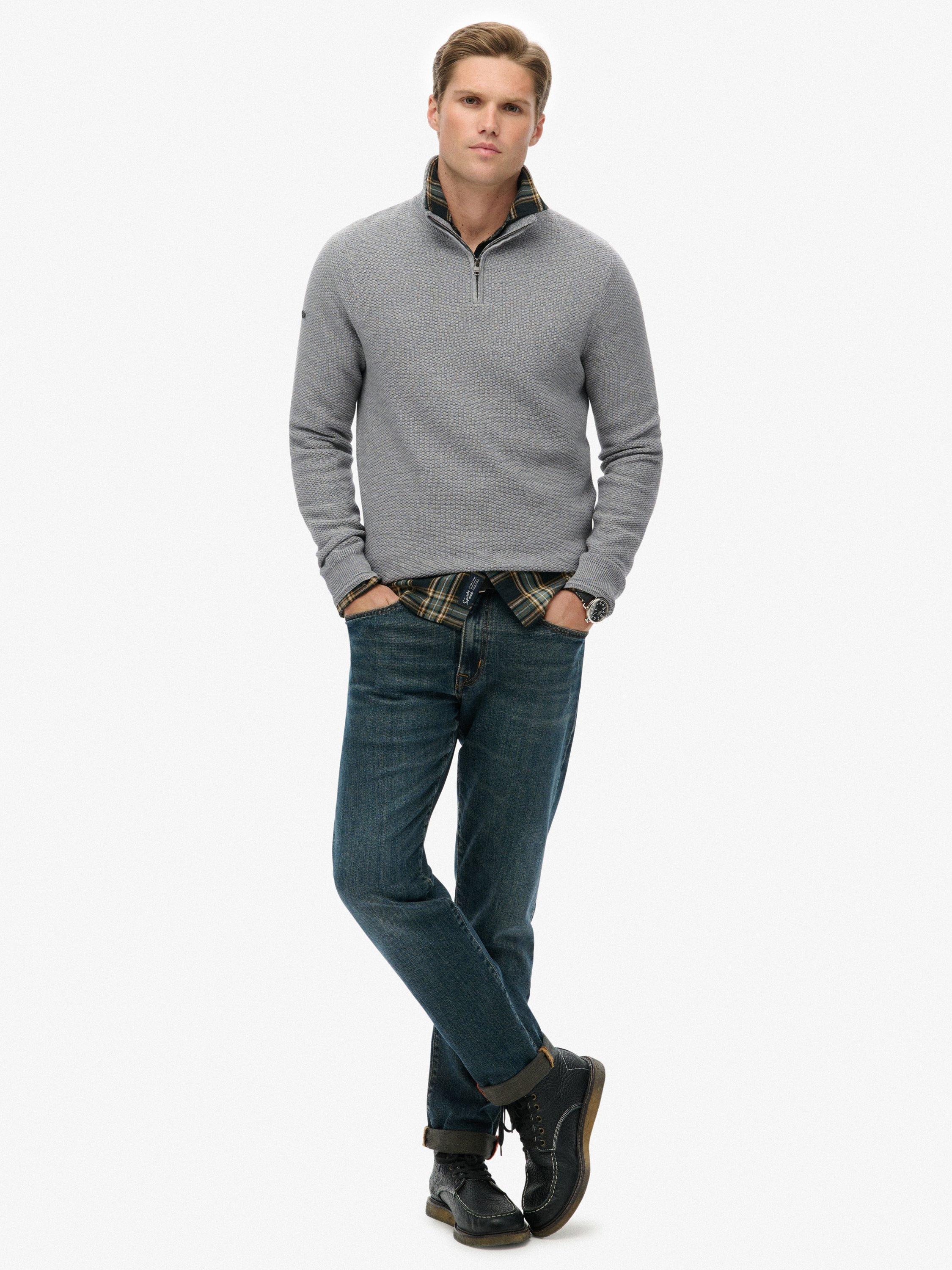 Product image 3 of 5, which shows Superdry Cotton Texture Half Zip Jumper, Light Grey, S