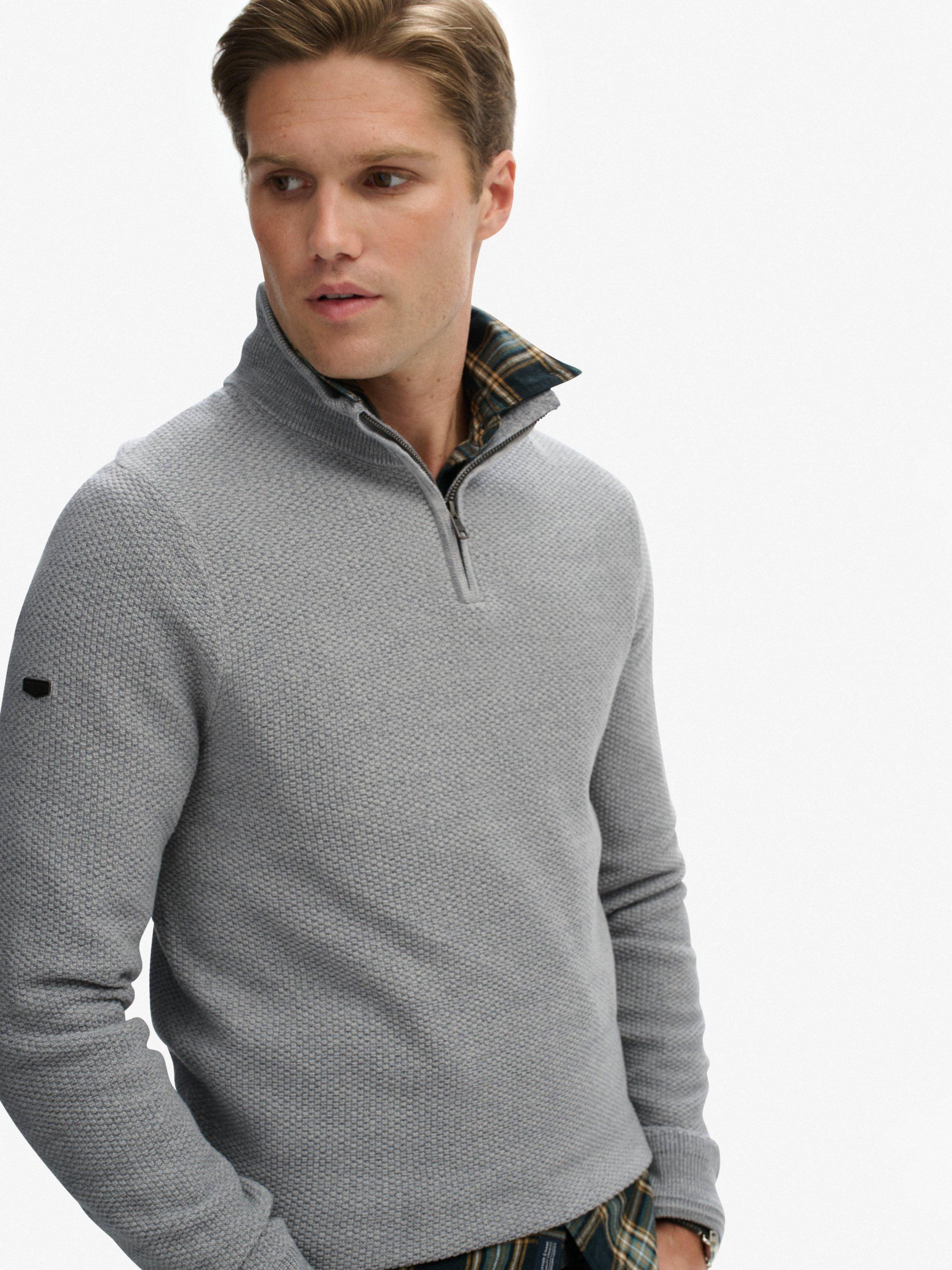 Product image 4 of 5, which shows Superdry Cotton Texture Half Zip Jumper, Light Grey, S