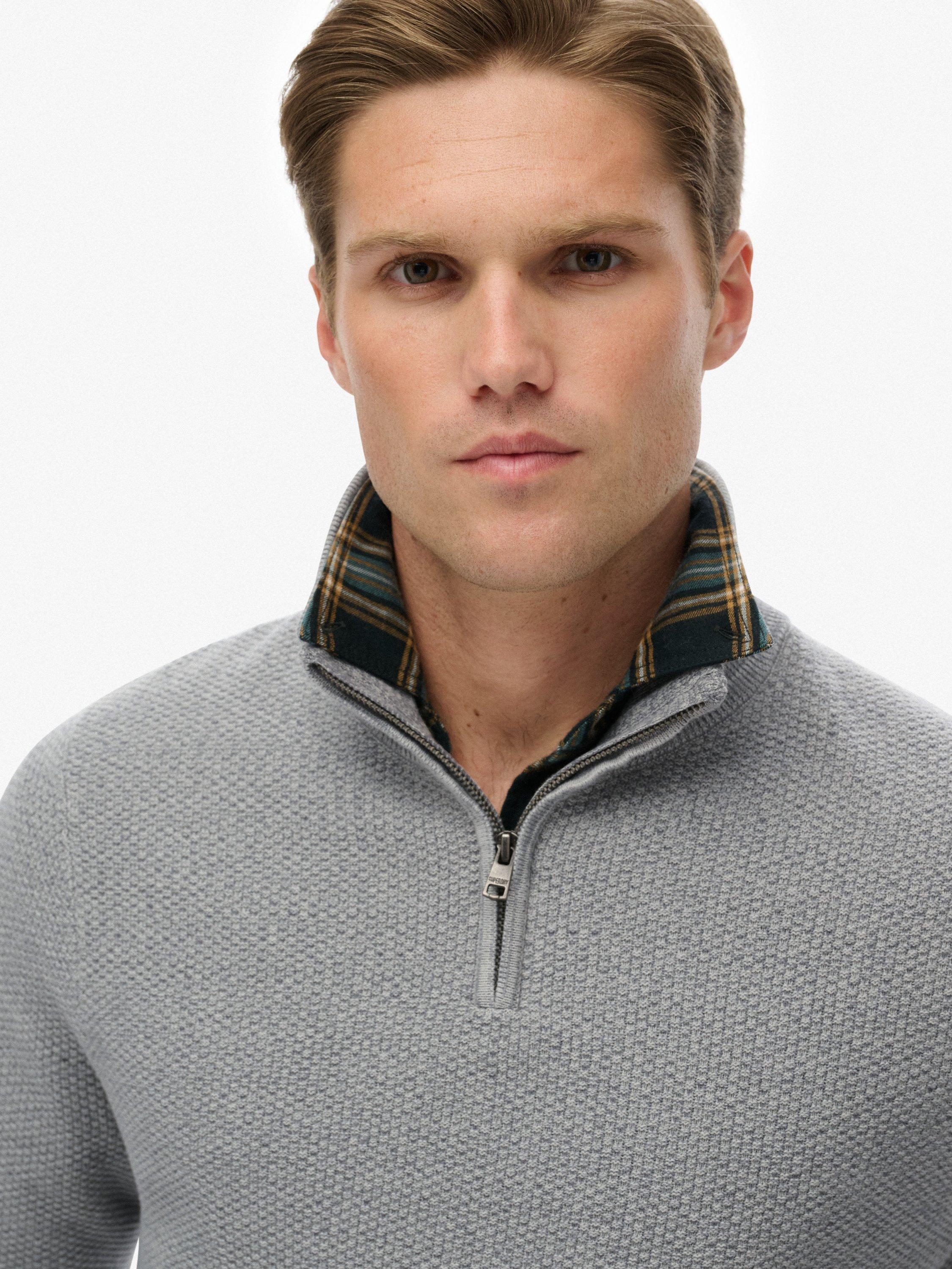 Product image 5 of 5, which shows Superdry Cotton Texture Half Zip Jumper, Light Grey, S