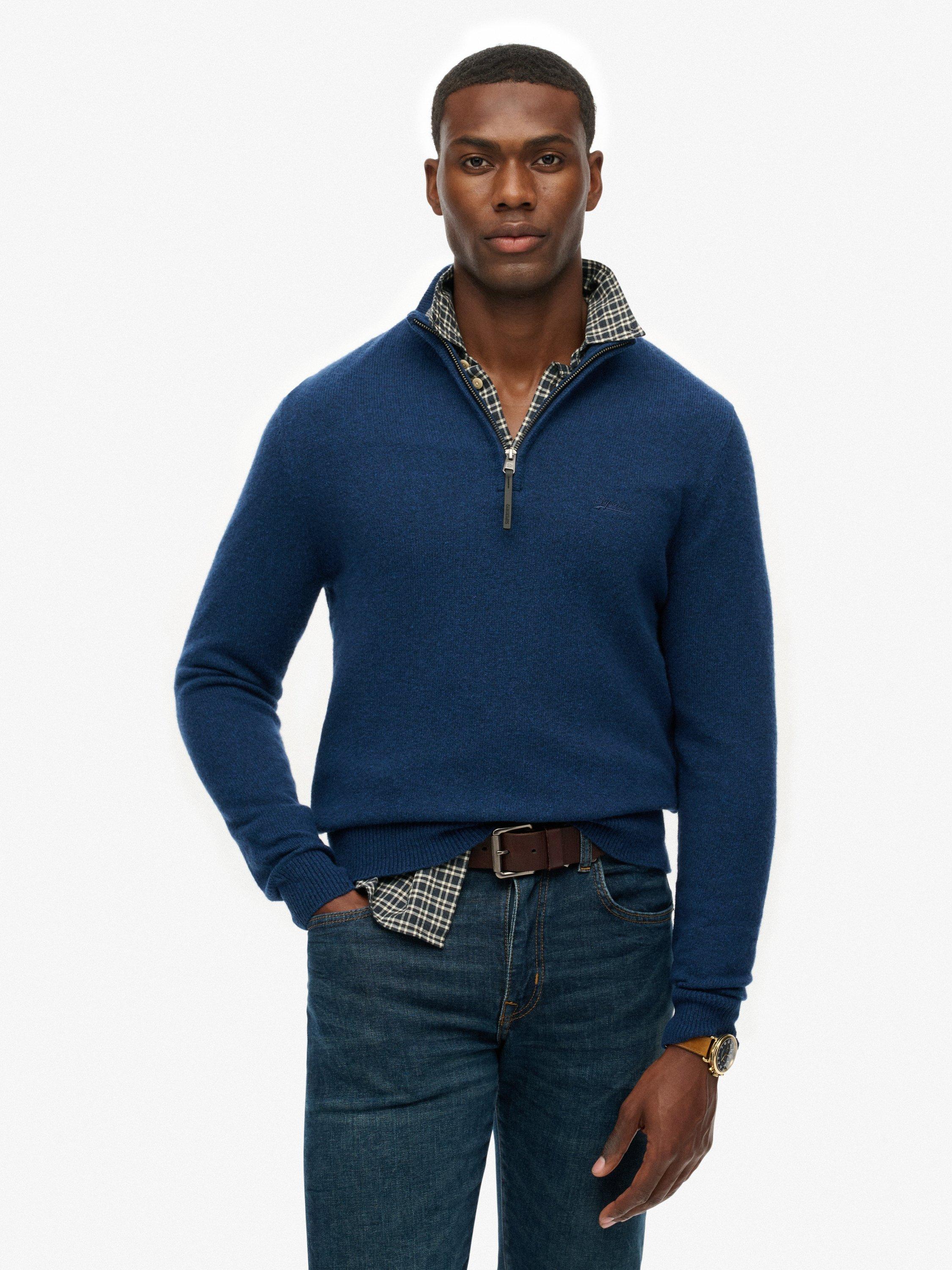 Product image 1 of 5, which shows Superdry Wool Blend Half-Zip Jumper, Dusk Navy Marl, XL