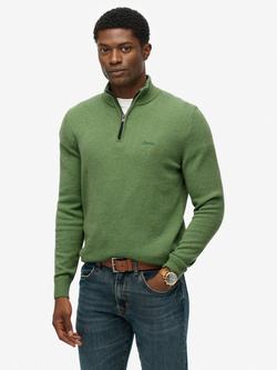 Superdry Half Zip Wool Cotton Blend Jumper, Artichoke Green Marl