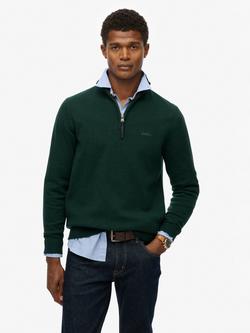 Superdry Half Zip Wool Cotton Blend Jumper, Forest Green Marl