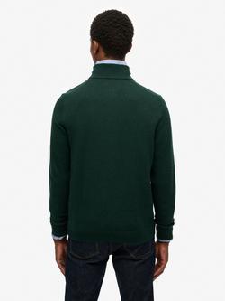 Superdry Half Zip Wool Cotton Blend Jumper - view 2, Forest Green Marl
