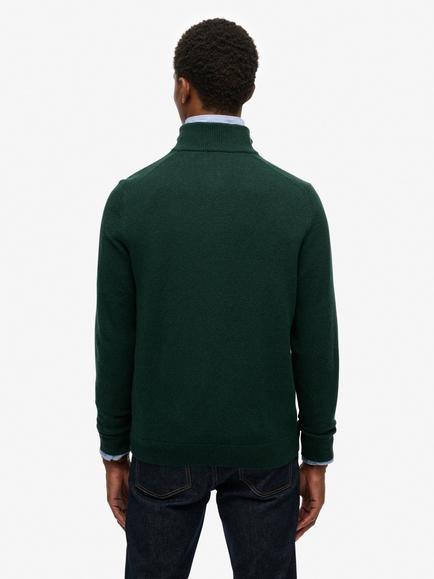 Superdry Half Zip Wool Cotton Blend Jumper - view 2, Forest Green Marl