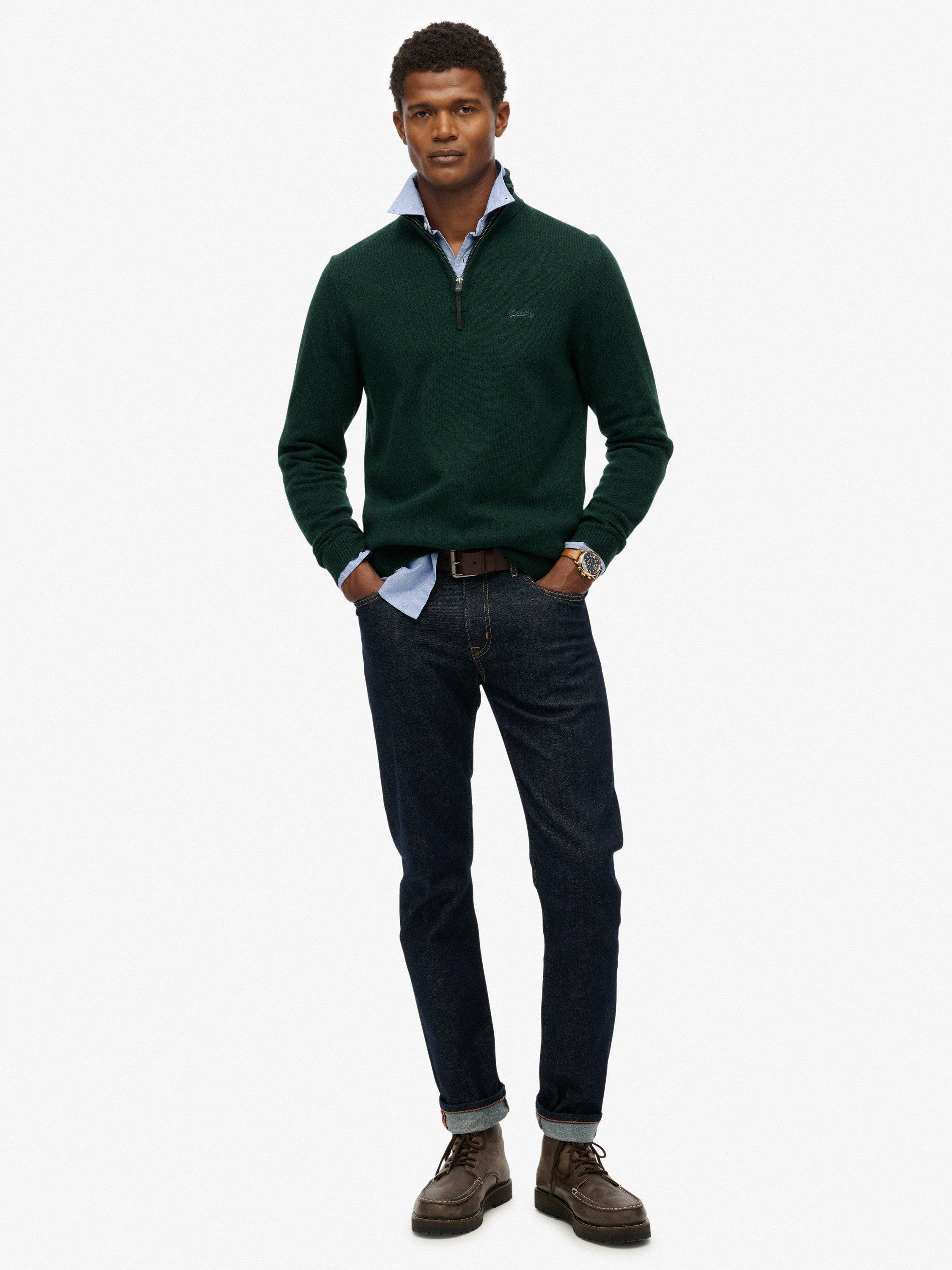 Product image 5 of 5, which shows Superdry Half Zip Wool Cotton Blend Jumper, Forest Green Marl, S