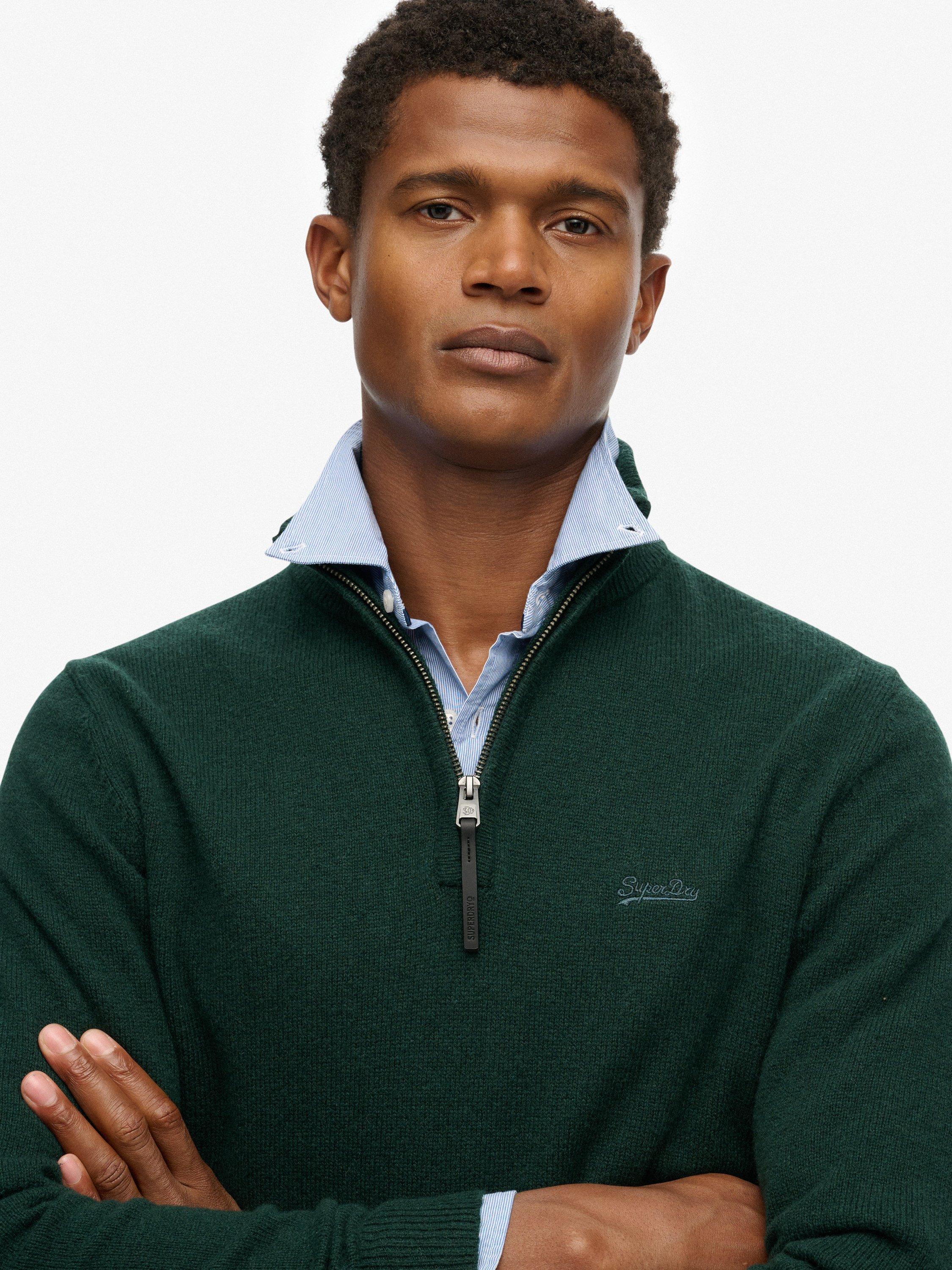 Product image 4 of 5, which shows Superdry Half Zip Wool Cotton Blend Jumper, Forest Green Marl, S