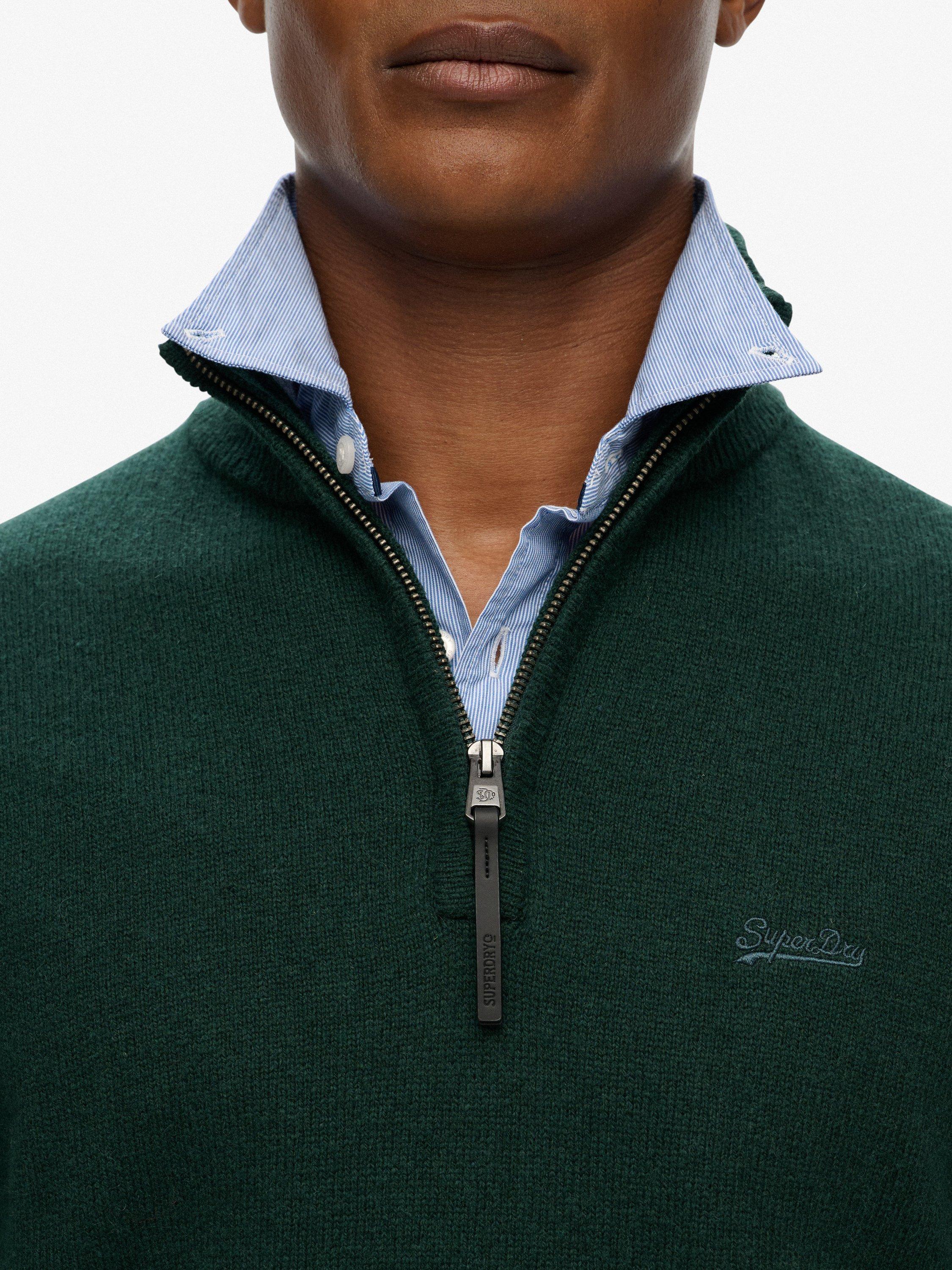 Product image 3 of 5, which shows Superdry Half Zip Wool Cotton Blend Jumper, Forest Green Marl, S