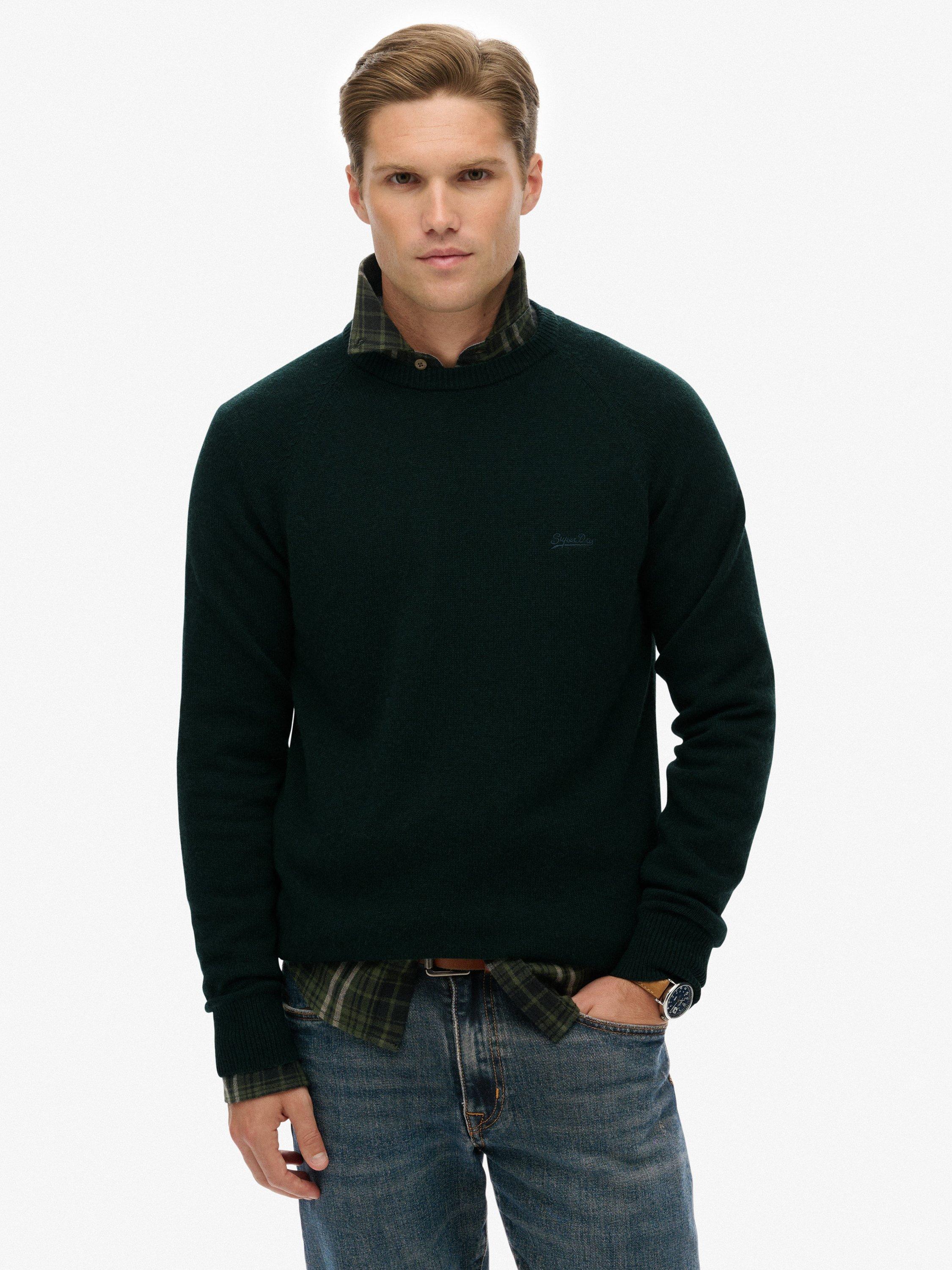 Product image 1 of 11, which shows Superdry Wool Blend Crew Neck Jumper, Forest Green Marl, S