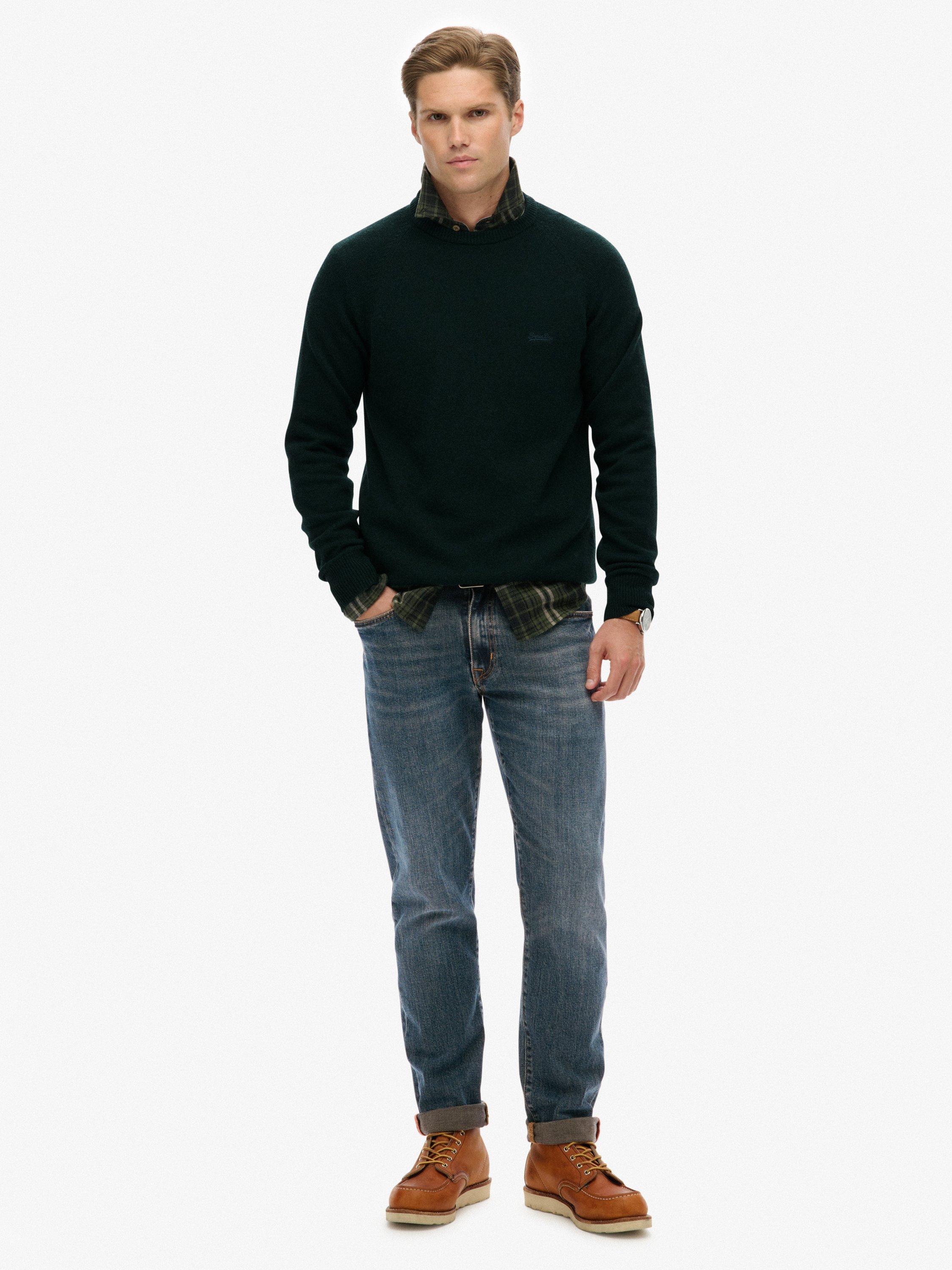 Product image 3 of 11, which shows Superdry Wool Blend Crew Neck Jumper, Forest Green Marl, S