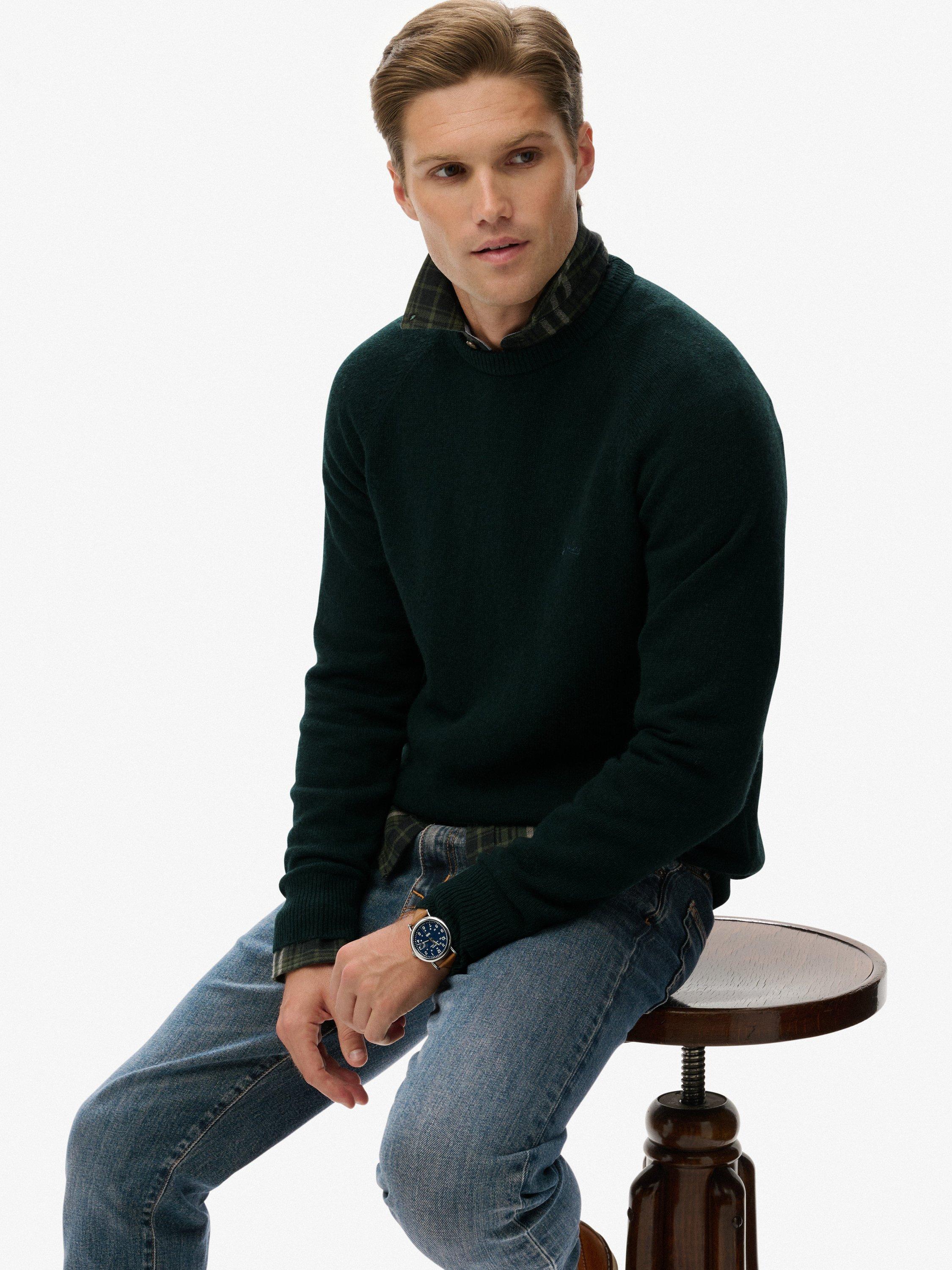 Product image 4 of 11, which shows Superdry Wool Blend Crew Neck Jumper, Forest Green Marl, S