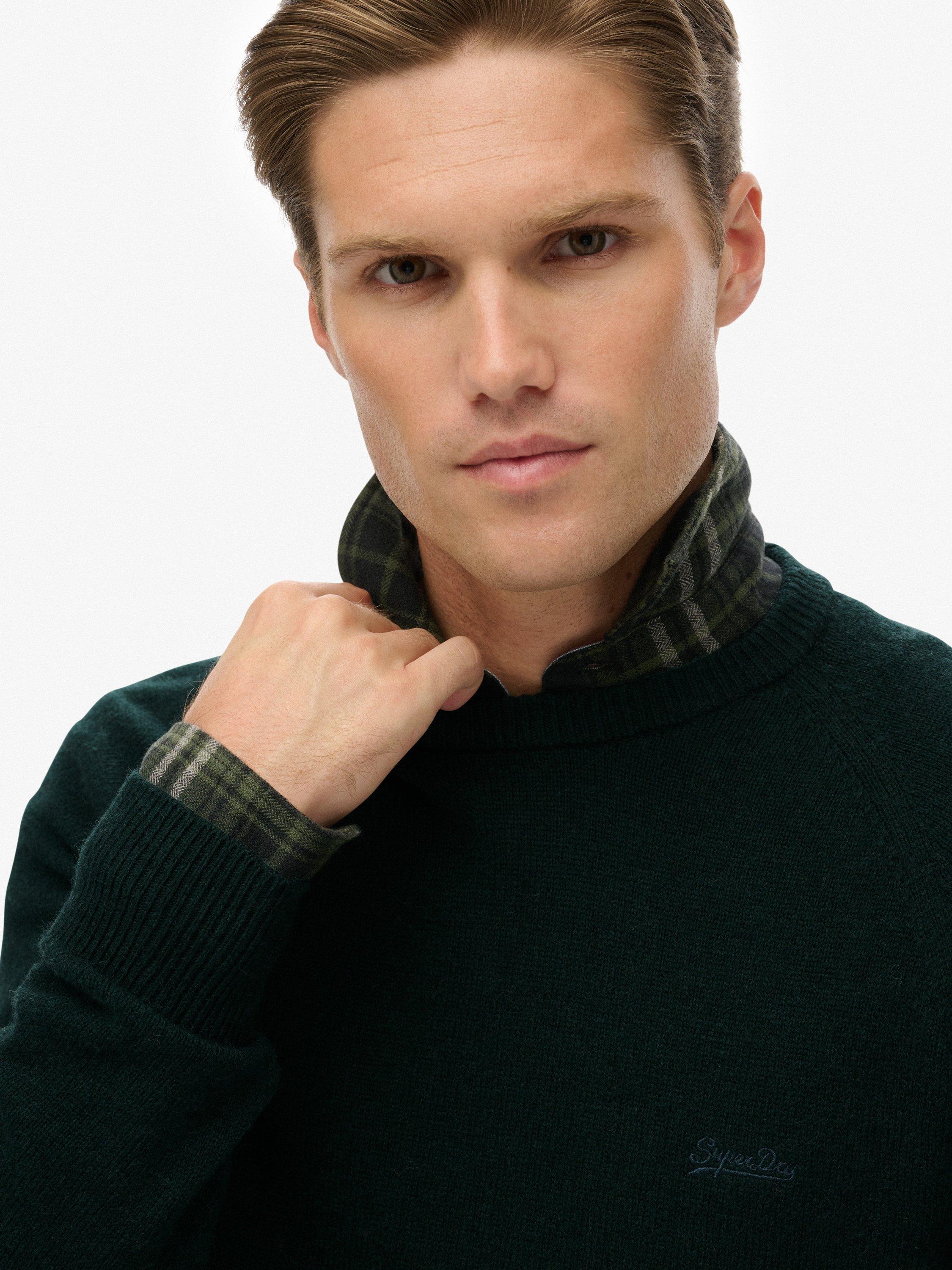 Product image 5 of 11, which shows Superdry Wool Blend Crew Neck Jumper, Forest Green Marl, S