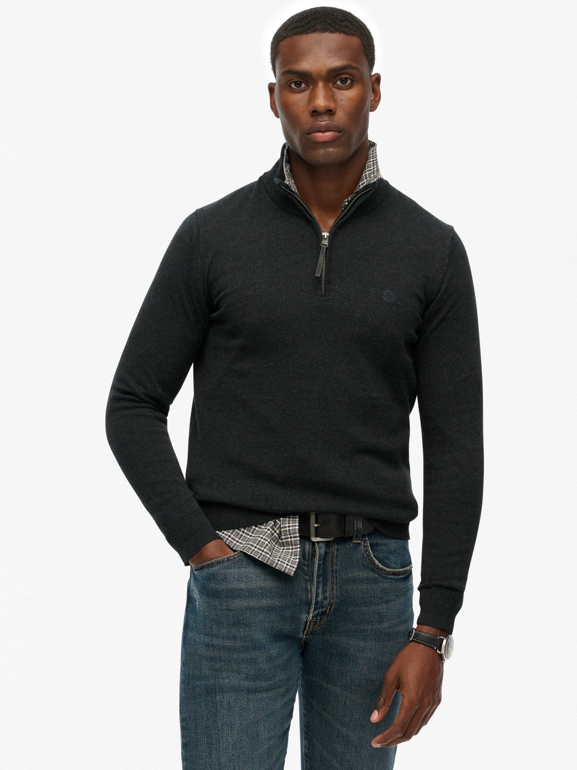 Product image 1 of 5, which shows Superdry Essentials Cotton Half Zip Jumper, Charcoal Marl, XL