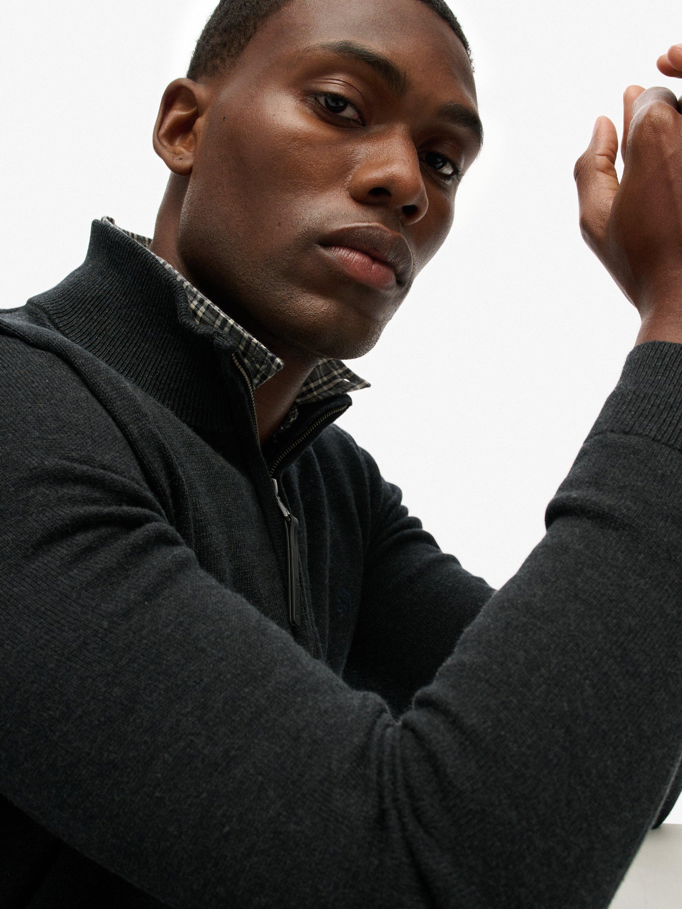 Product image 5 of 5, which shows Superdry Essentials Cotton Half Zip Jumper, Charcoal Marl, XL