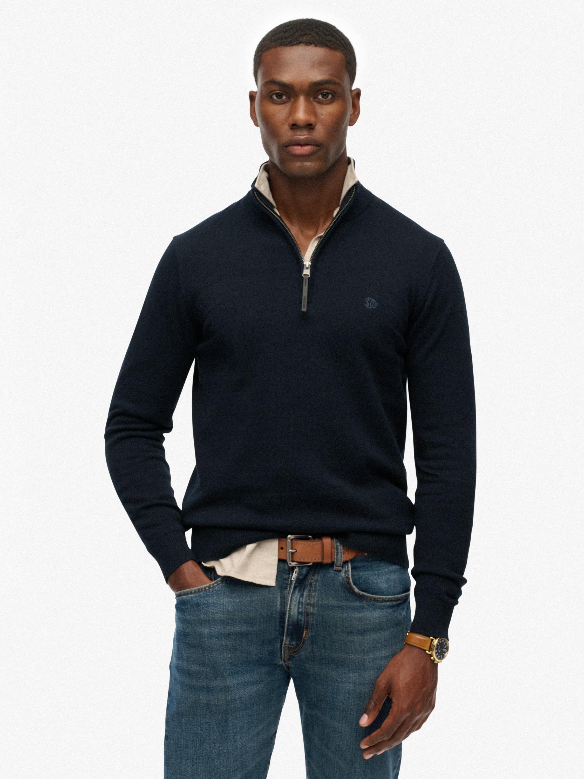 Product image 1 of 5, which shows Superdry Essentials Cotton Half Zip Jumper, Eclipse Navy Marl, S
