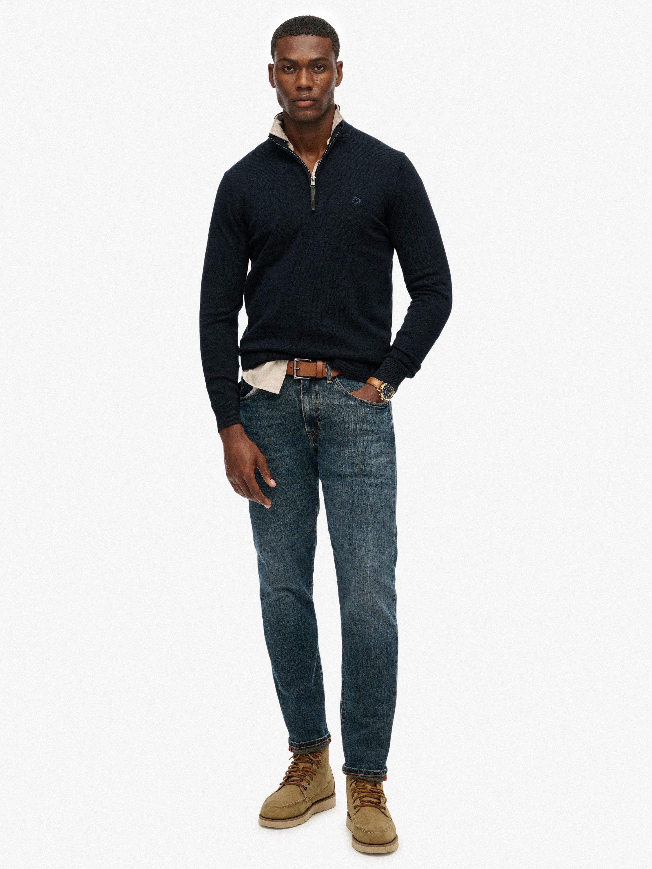 Product image 3 of 5, which shows Superdry Essentials Cotton Half Zip Jumper, Eclipse Navy Marl, S