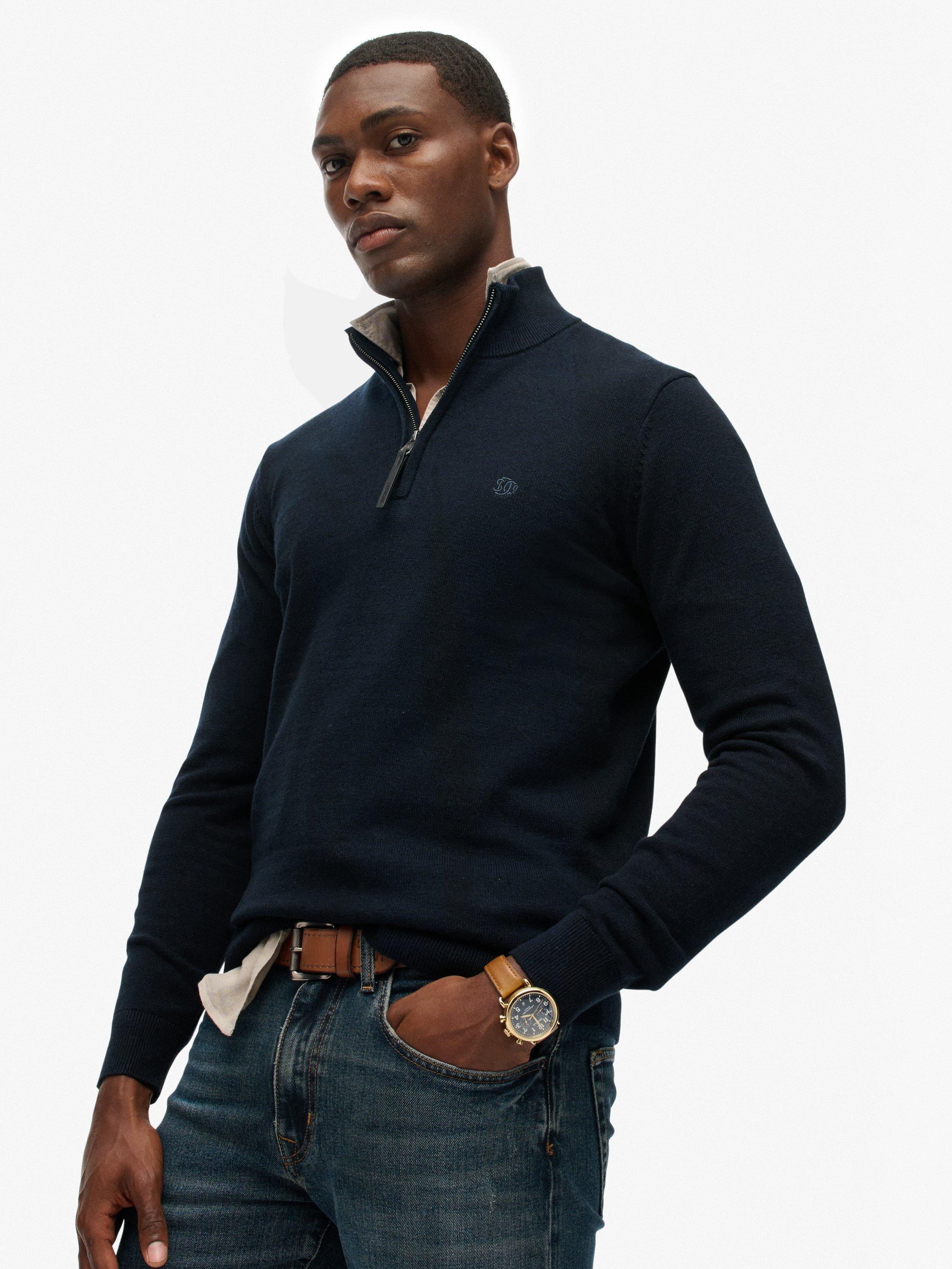 Product image 5 of 5, which shows Superdry Essentials Cotton Half Zip Jumper, Eclipse Navy Marl, S