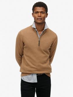 Superdry Essentials Cotton Half Zip Jumper, Carbon Brown Marl