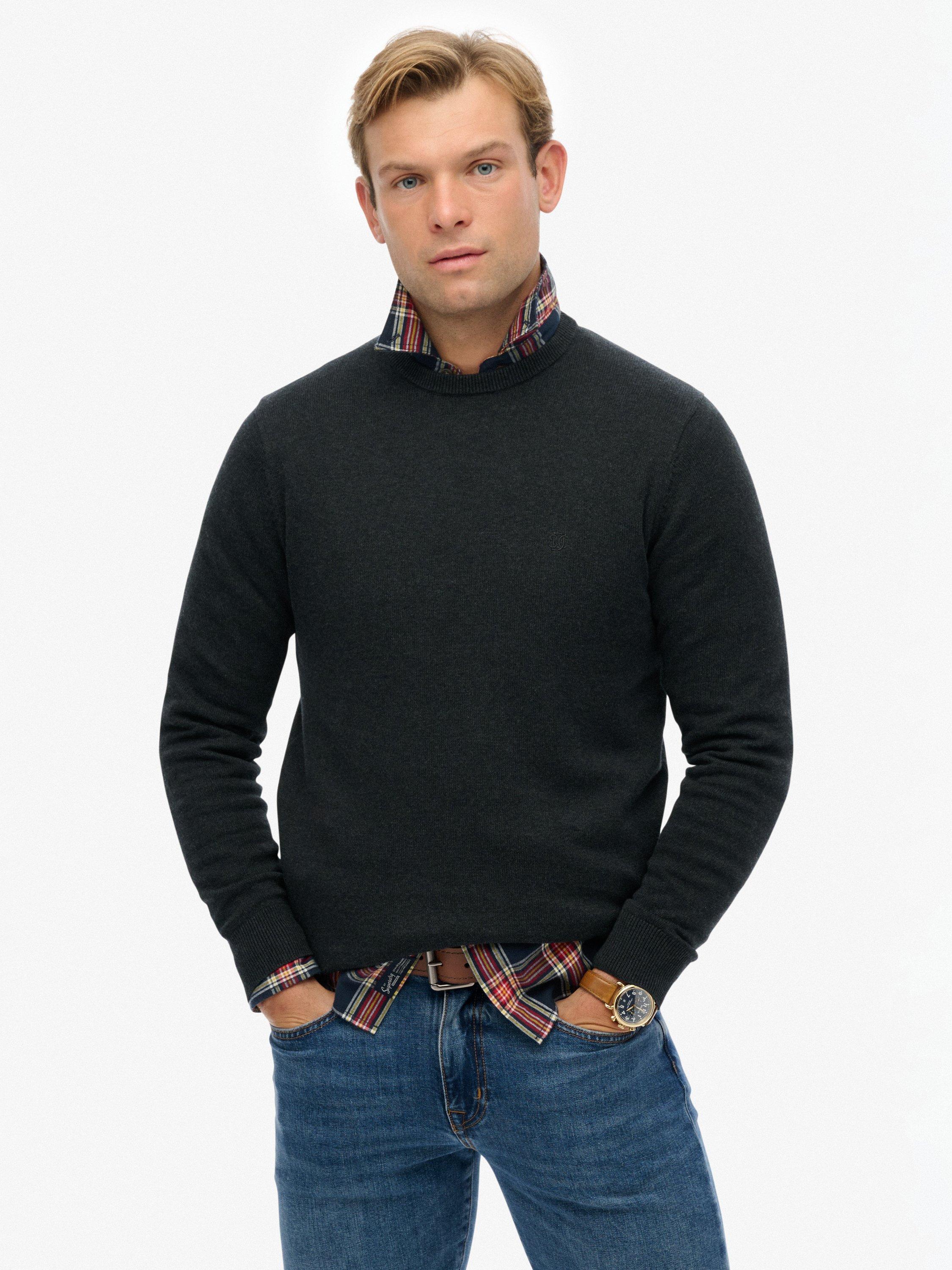 Product image 1 of 5, which shows Superdry Essentials Cotton Knit Jumper, Charcoal Marl, S