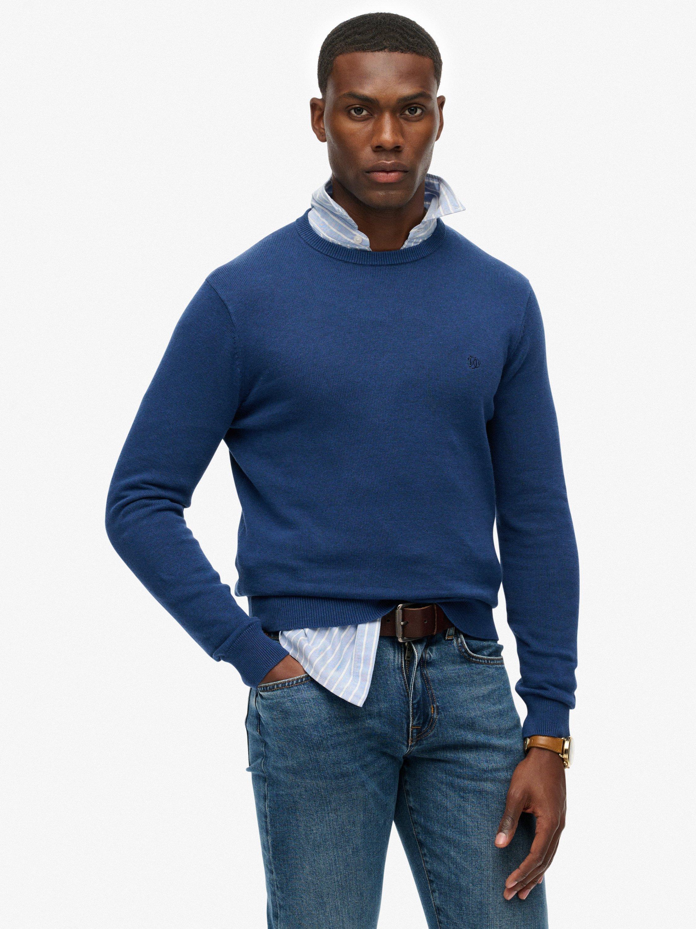 Product image 1 of 5, which shows Superdry Essentials Cotton Knit Jumper, Pilot Mid Blue Marl, S