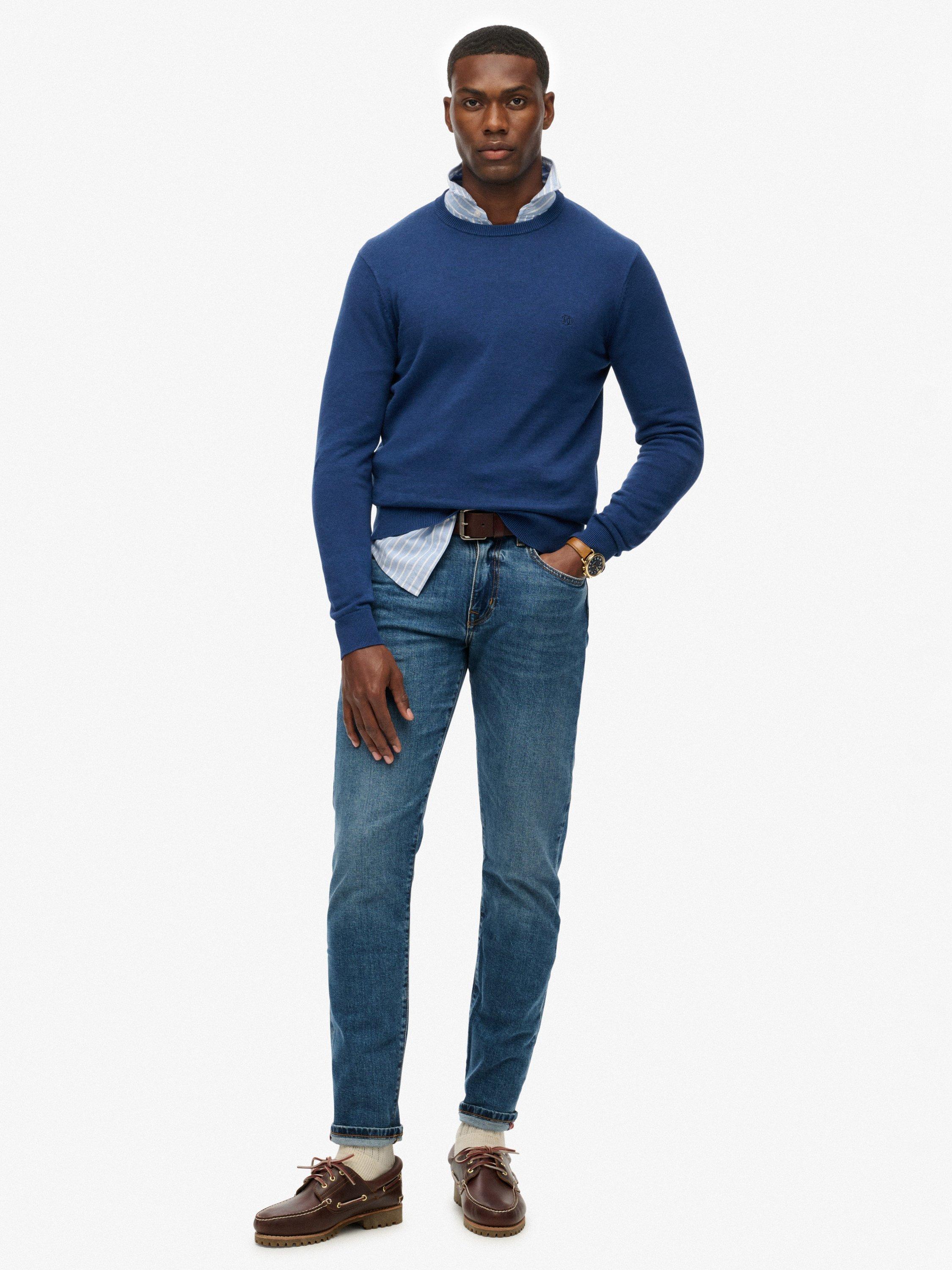 Product image 3 of 5, which shows Superdry Essentials Cotton Knit Jumper, Pilot Mid Blue Marl, S
