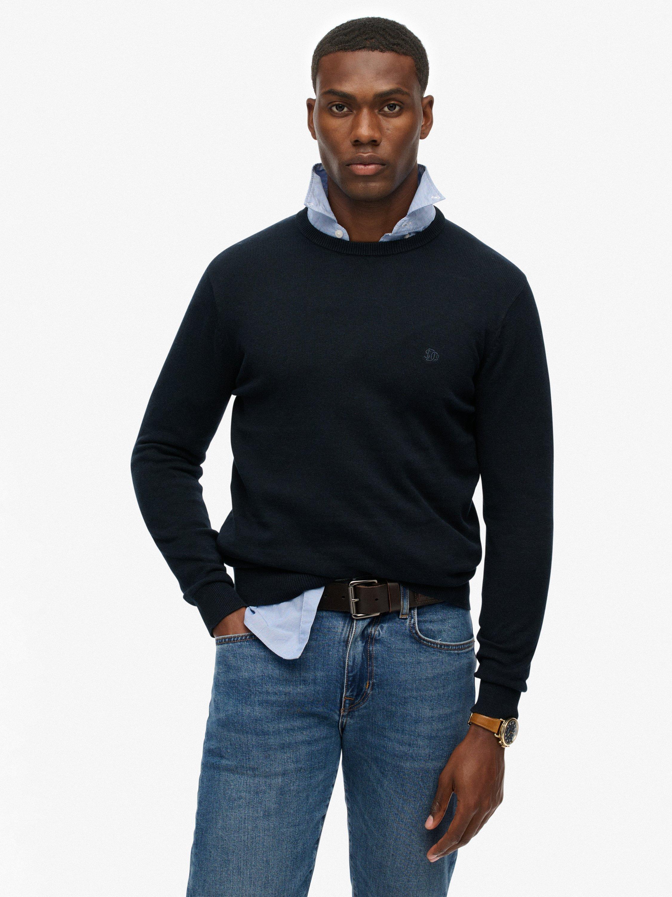 Product image 1 of 5, which shows Superdry Essentials Cotton Knit Jumper, Eclipse Navy Marl, S