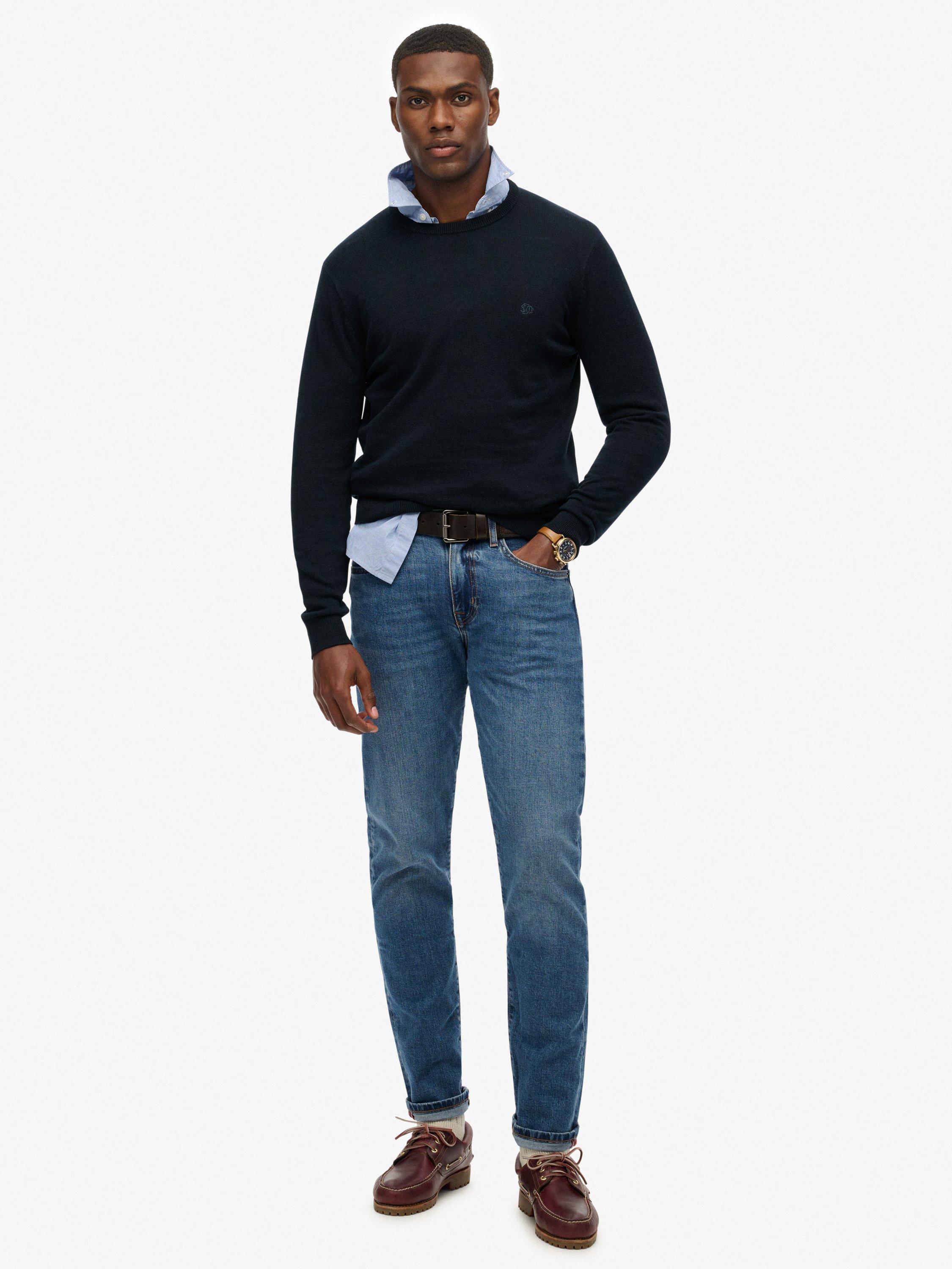 Product image 3 of 5, which shows Superdry Essentials Cotton Knit Jumper, Eclipse Navy Marl, S