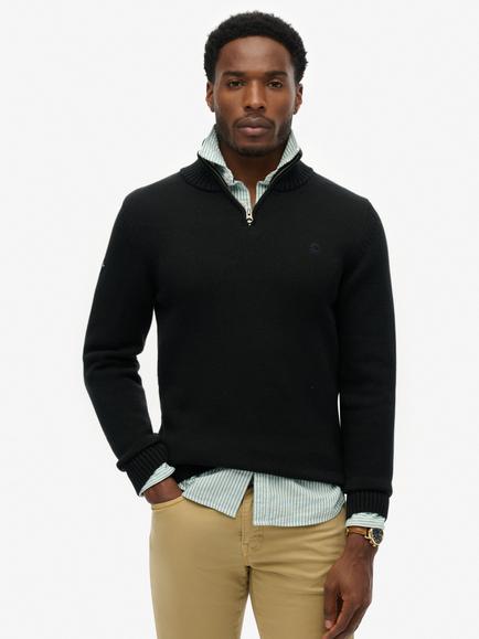 Superdry Cotton Half Zip Knit Jumper, Black, Black