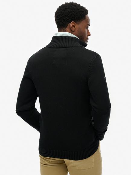 Superdry Cotton Half Zip Knit Jumper, Black - view 2, Black