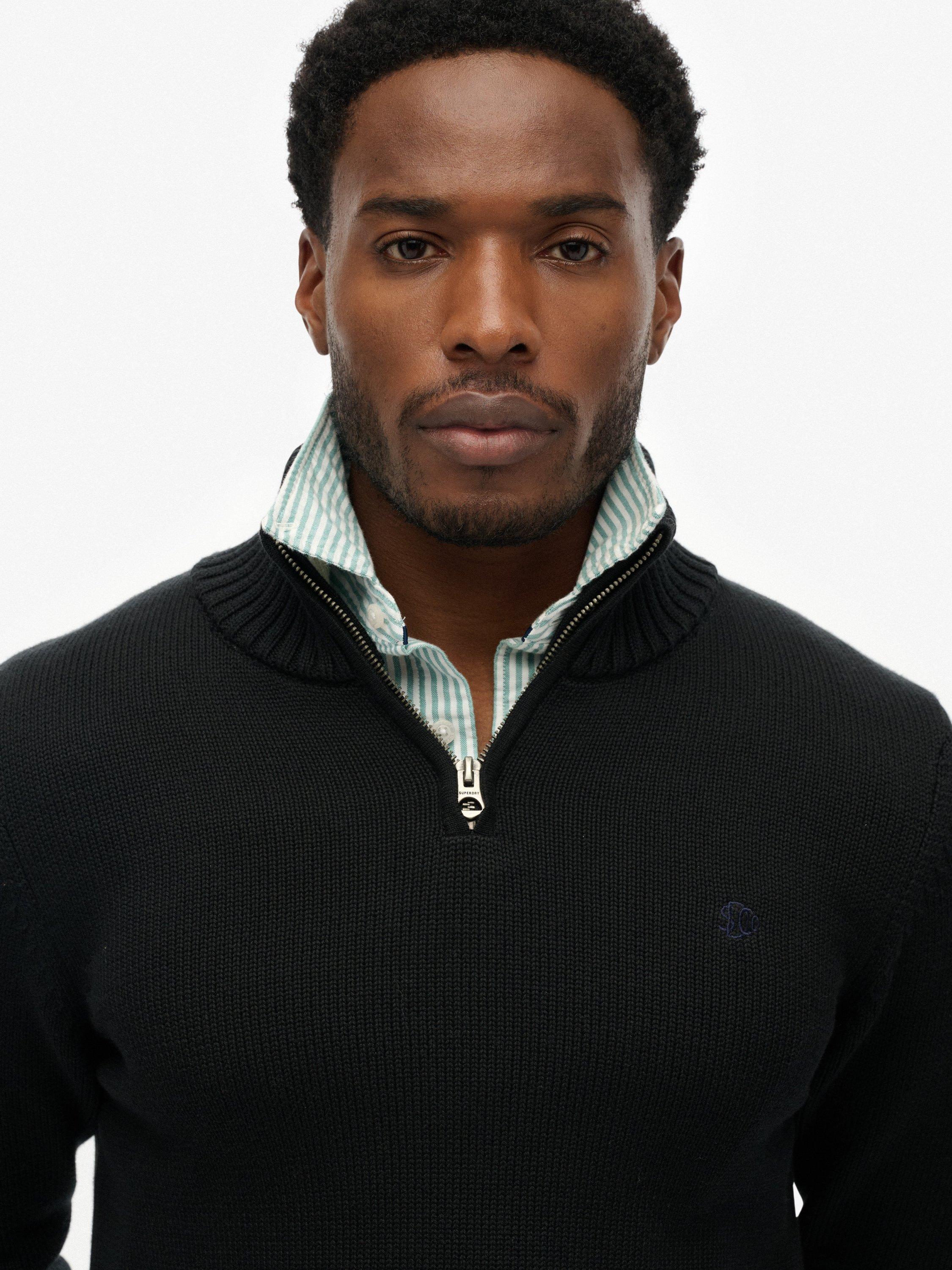Product image 5 of 5, which shows Superdry Cotton Half Zip Knit Jumper, Black, XL