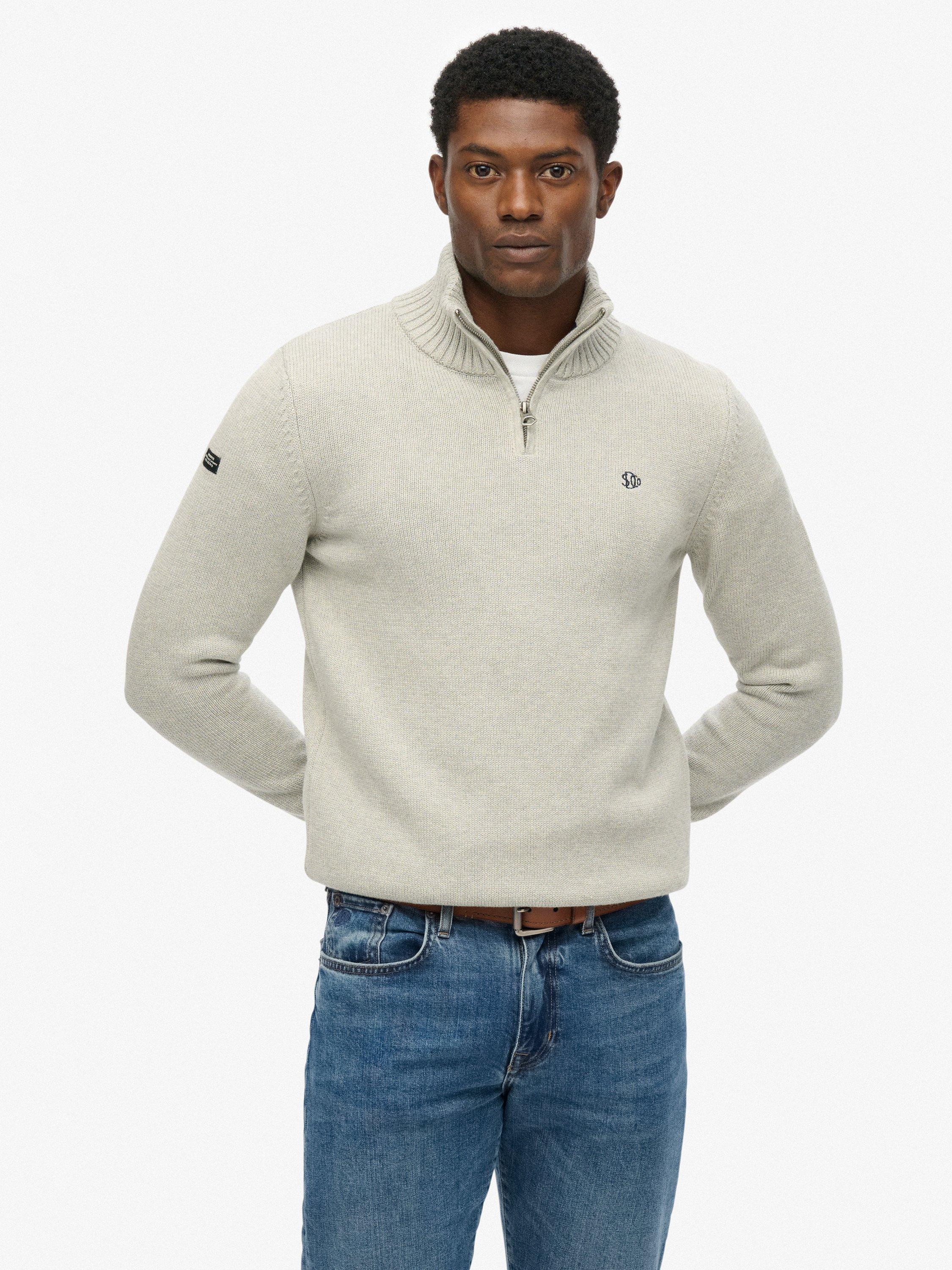 Product image 1 of 5, which shows Superdry Organic Cotton Half Zip Knit Jumper, Grey Marl, XXXL