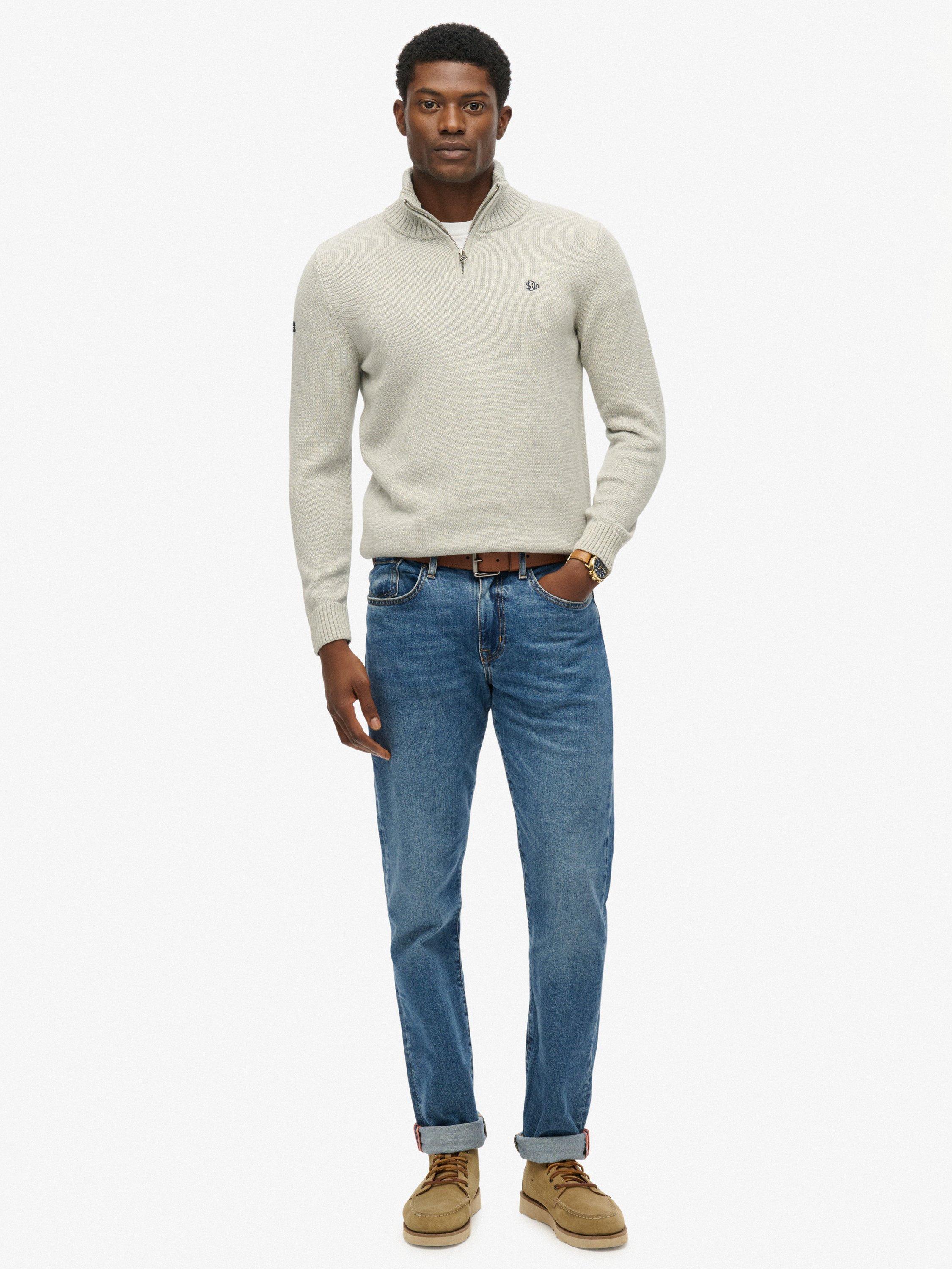 Product image 3 of 5, which shows Superdry Organic Cotton Half Zip Knit Jumper, Grey Marl, XXXL