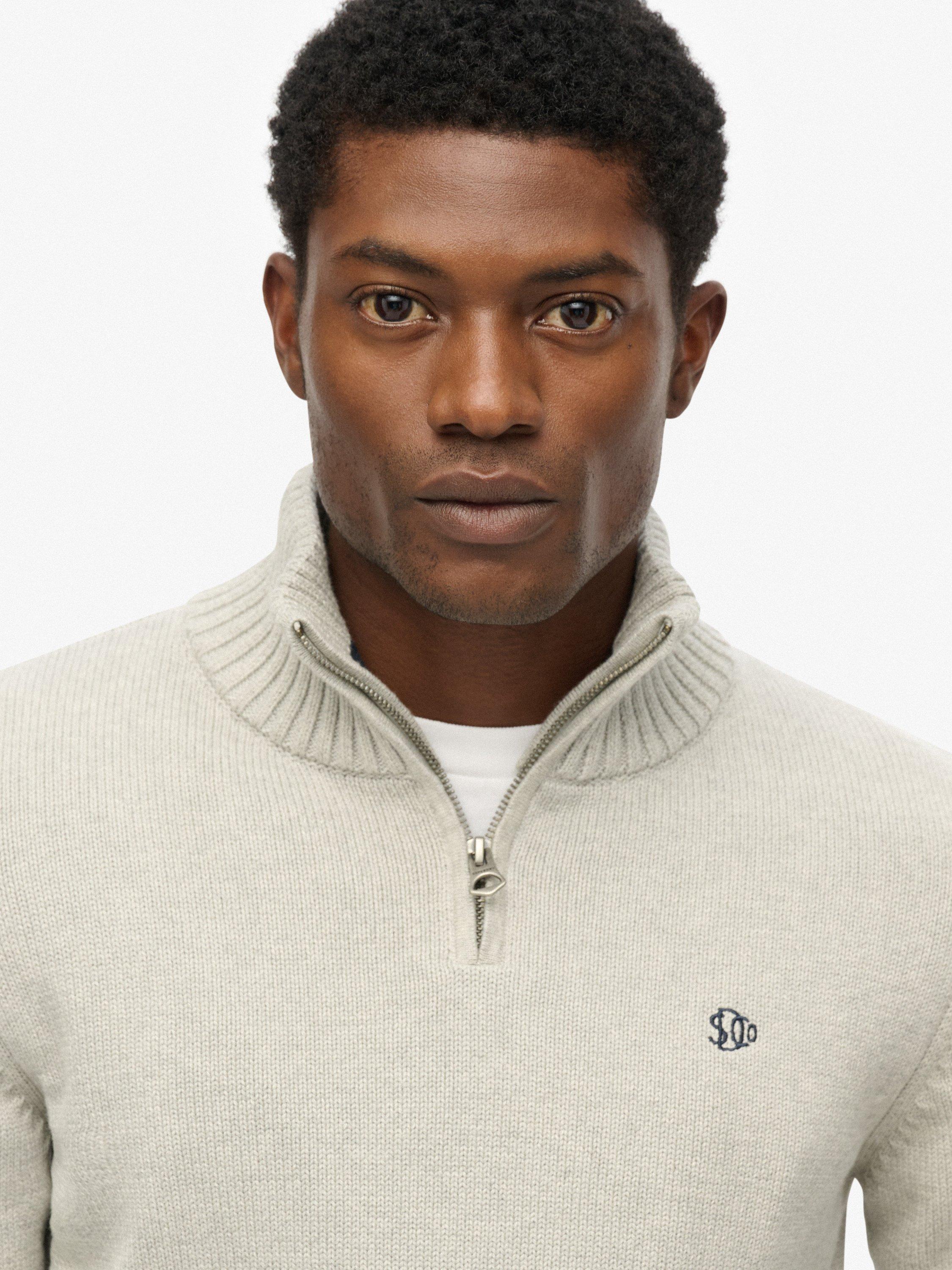 Product image 4 of 5, which shows Superdry Organic Cotton Half Zip Knit Jumper, Grey Marl, XXXL