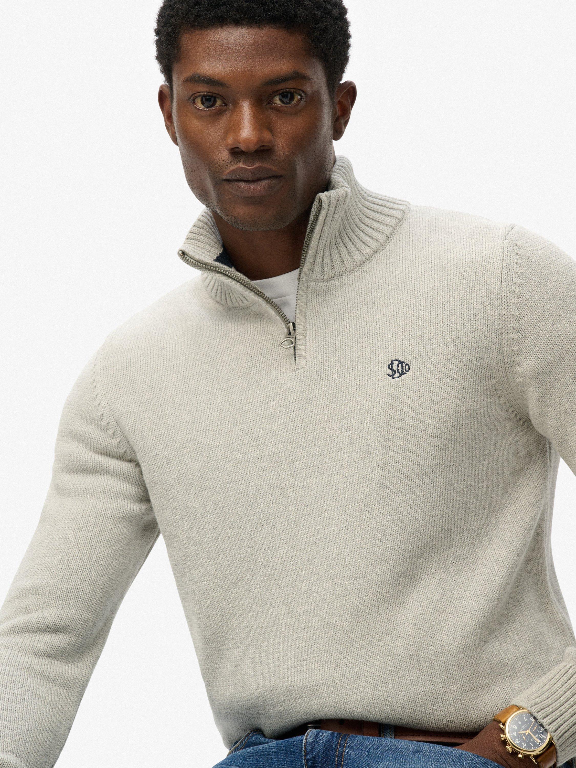 Product image 5 of 5, which shows Superdry Organic Cotton Half Zip Knit Jumper, Grey Marl, XXXL