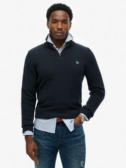 Superdry Cotton Half Zip Knit Jumper, Black, Navy