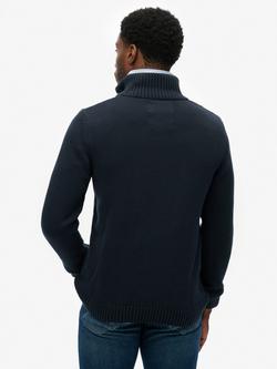 Superdry Cotton Half Zip Knit Jumper, Black - view 2, Navy