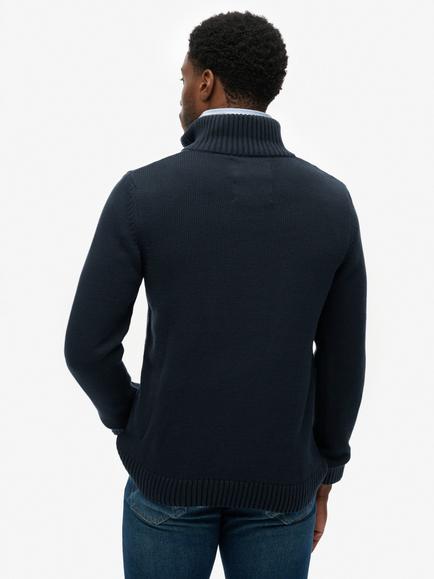Superdry Cotton Half Zip Knit Jumper, Black - view 2, Navy