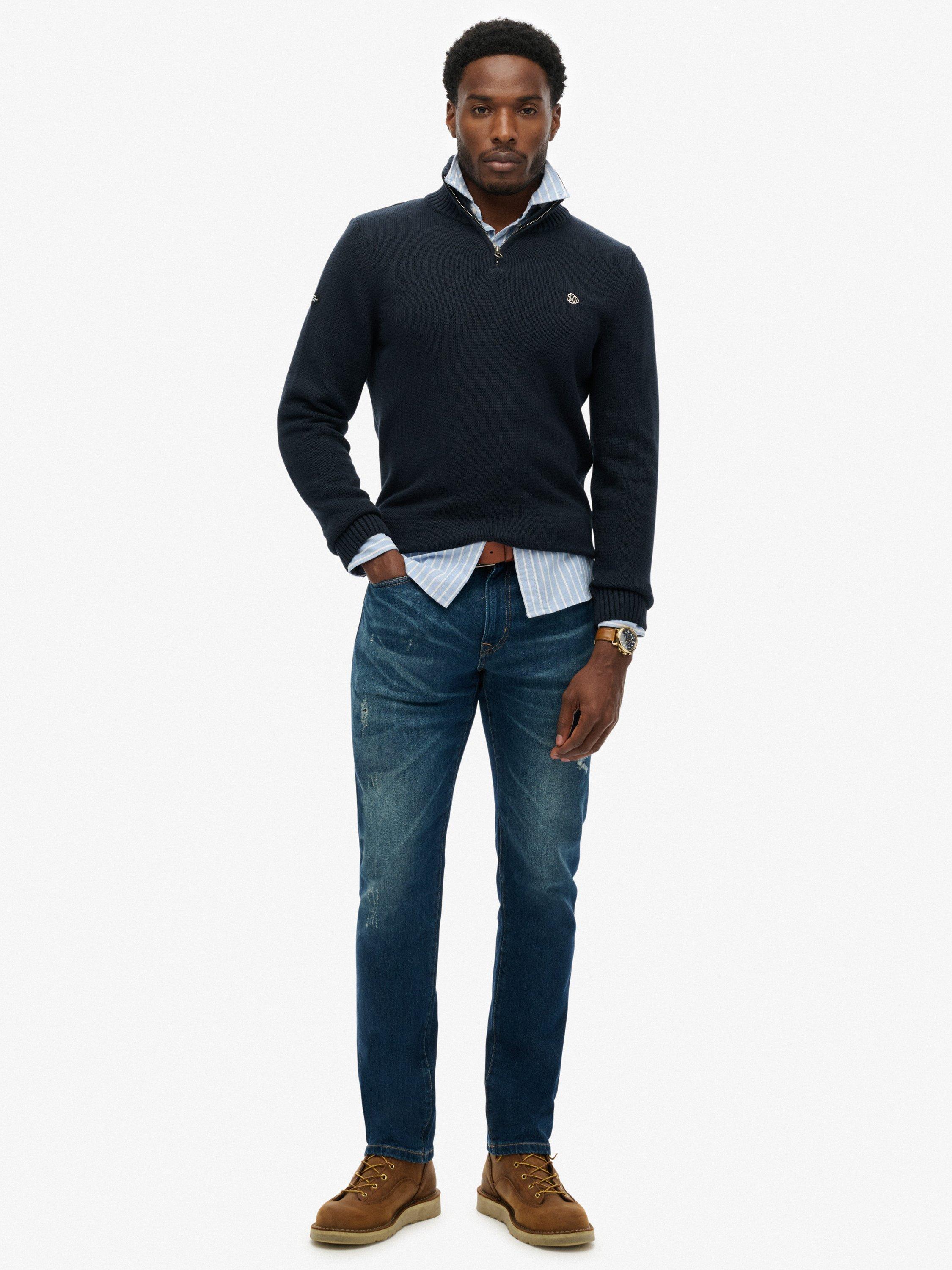 Product image 3 of 5, which shows Superdry Cotton Half Zip Knit Jumper, Navy, S