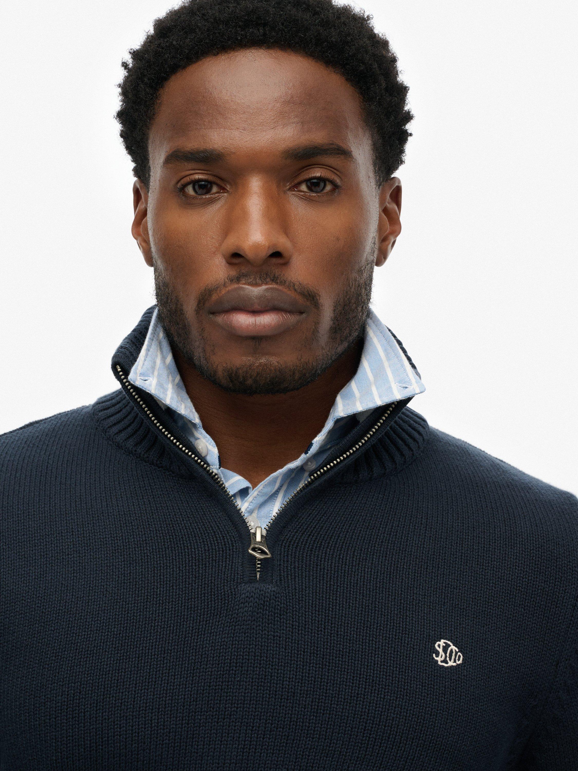Product image 4 of 5, which shows Superdry Cotton Half Zip Knit Jumper, Navy, S