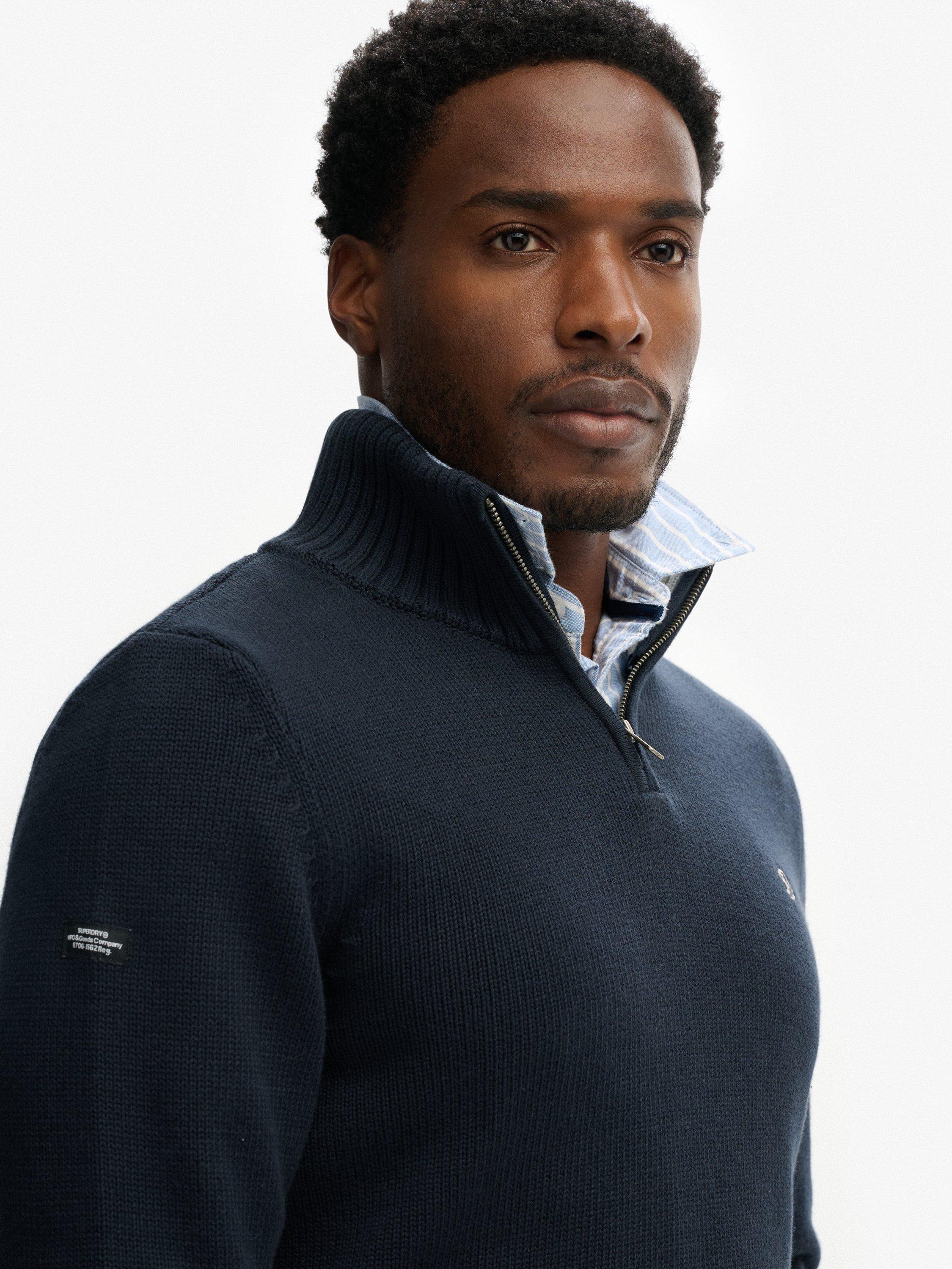 Product image 5 of 5, which shows Superdry Cotton Half Zip Knit Jumper, Navy, S
