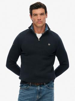 Superdry Organic Cotton Half Zip Knit Jumper, Soft Navy